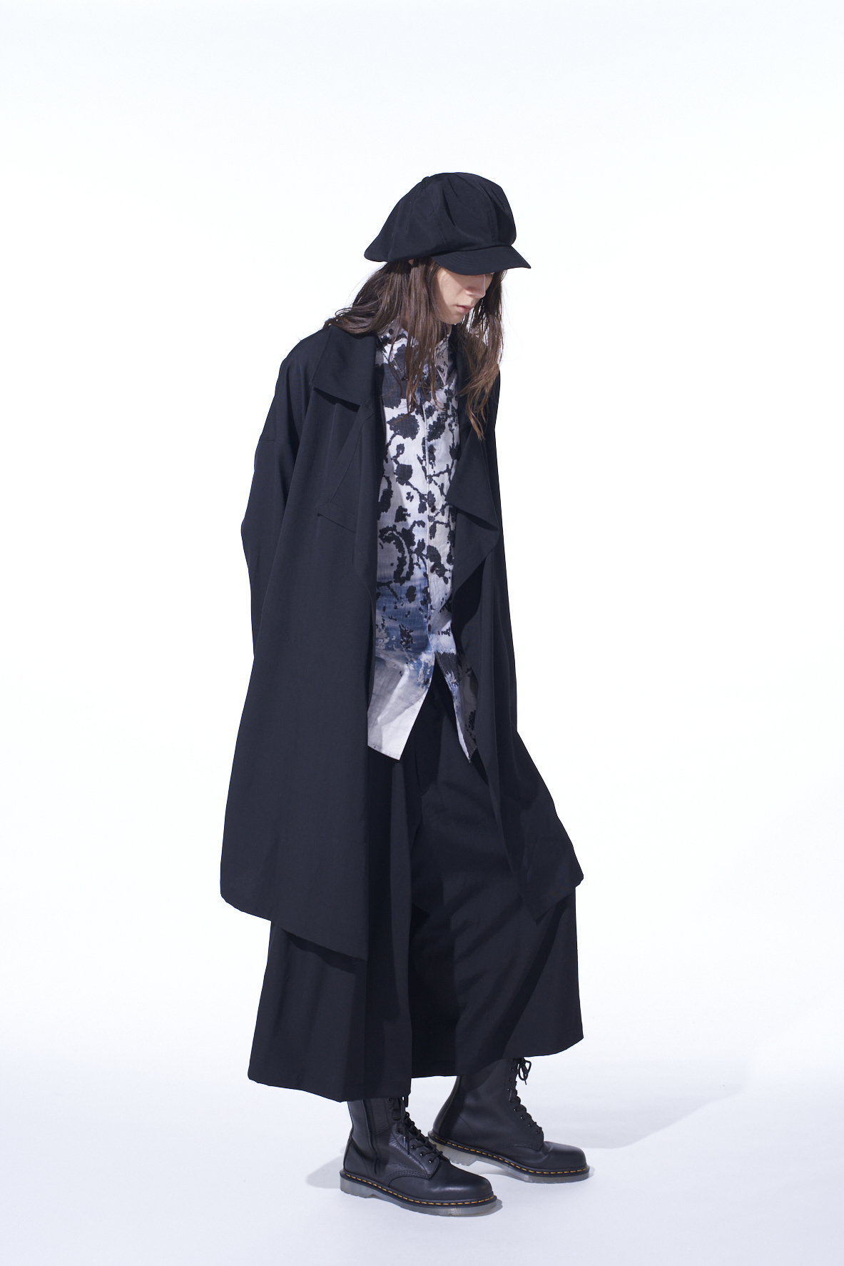 WASHER WOOL GABARDINE FLAME DOUBLE DRAPE COAT