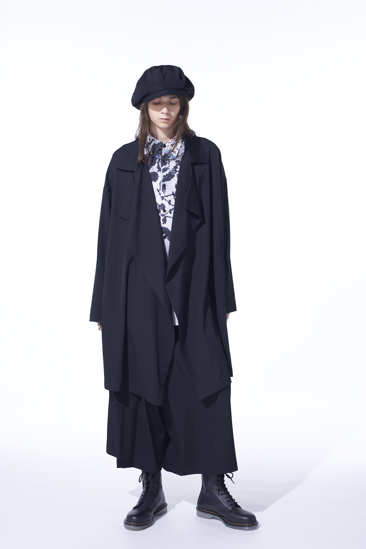 WASHER WOOL GABARDINE FLAME DOUBLE DRAPE COAT