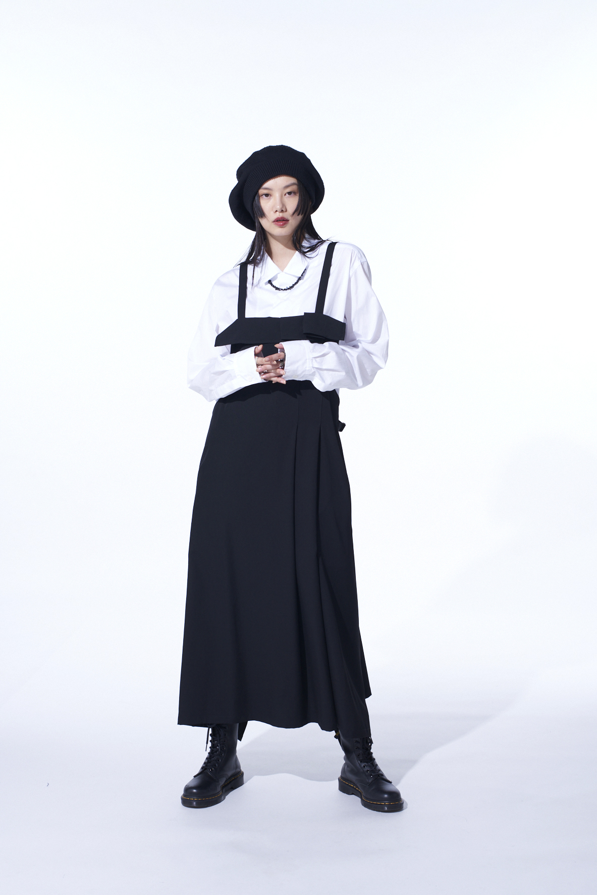 WASHER WOOL GABARDINE PLEATED SHOULDER STRAP DRESS