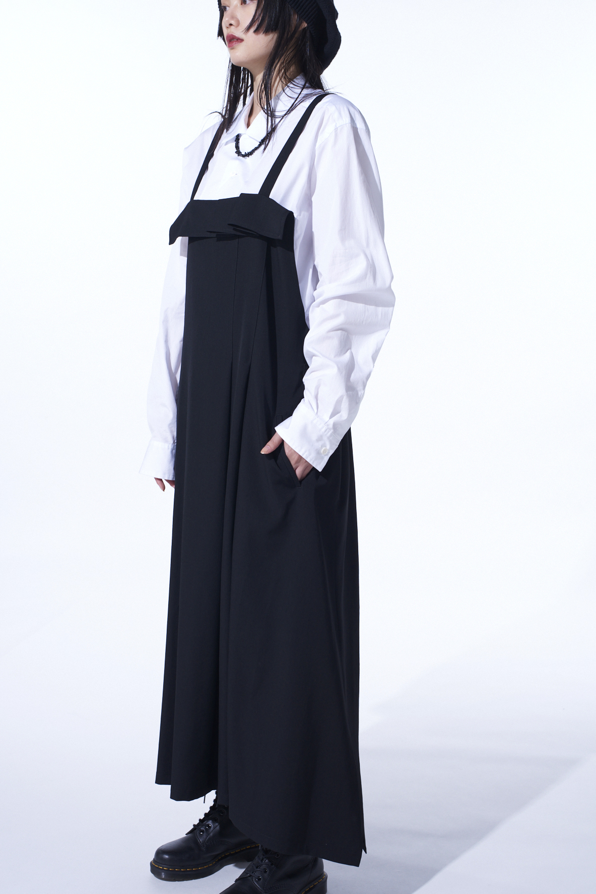 WASHER WOOL GABARDINE PLEATED SHOULDER STRAP DRESS