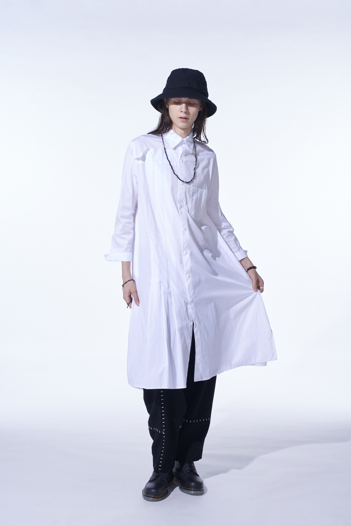 COTTON BROAD PLEATED SHIRT DRESS