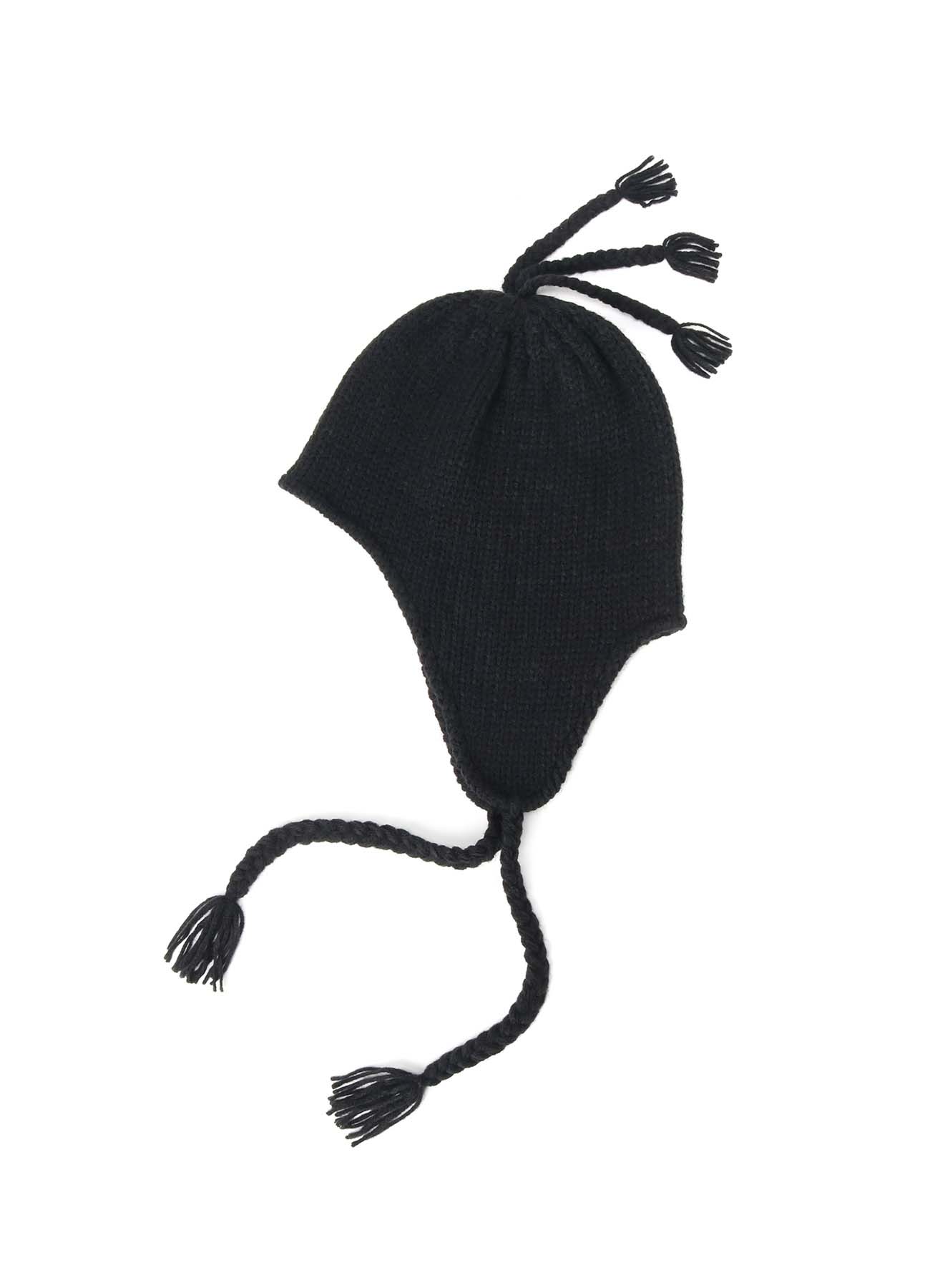 KNIT BEANIE WITH FRINGED EARPIECES