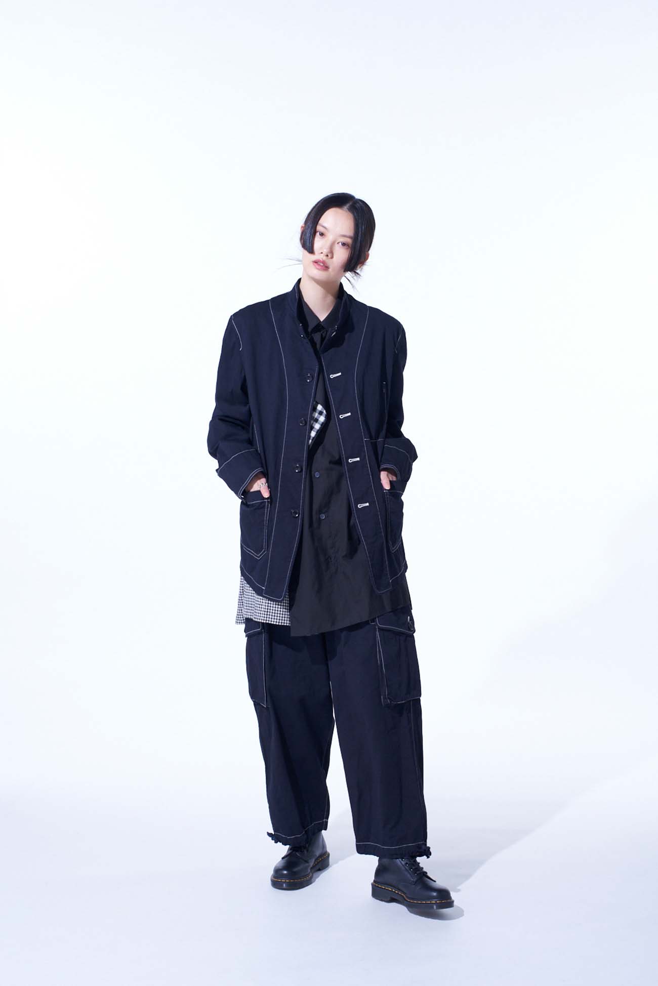 COTTON TWILL GARMENT DYED STAND COLLAR JACKET