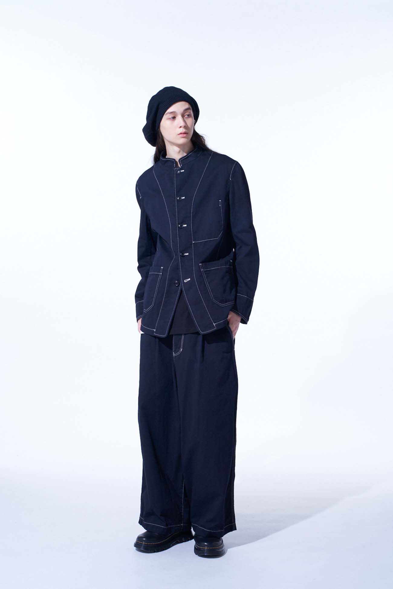 COTTON TWILL GARMENT DYED STAND COLLAR JACKET