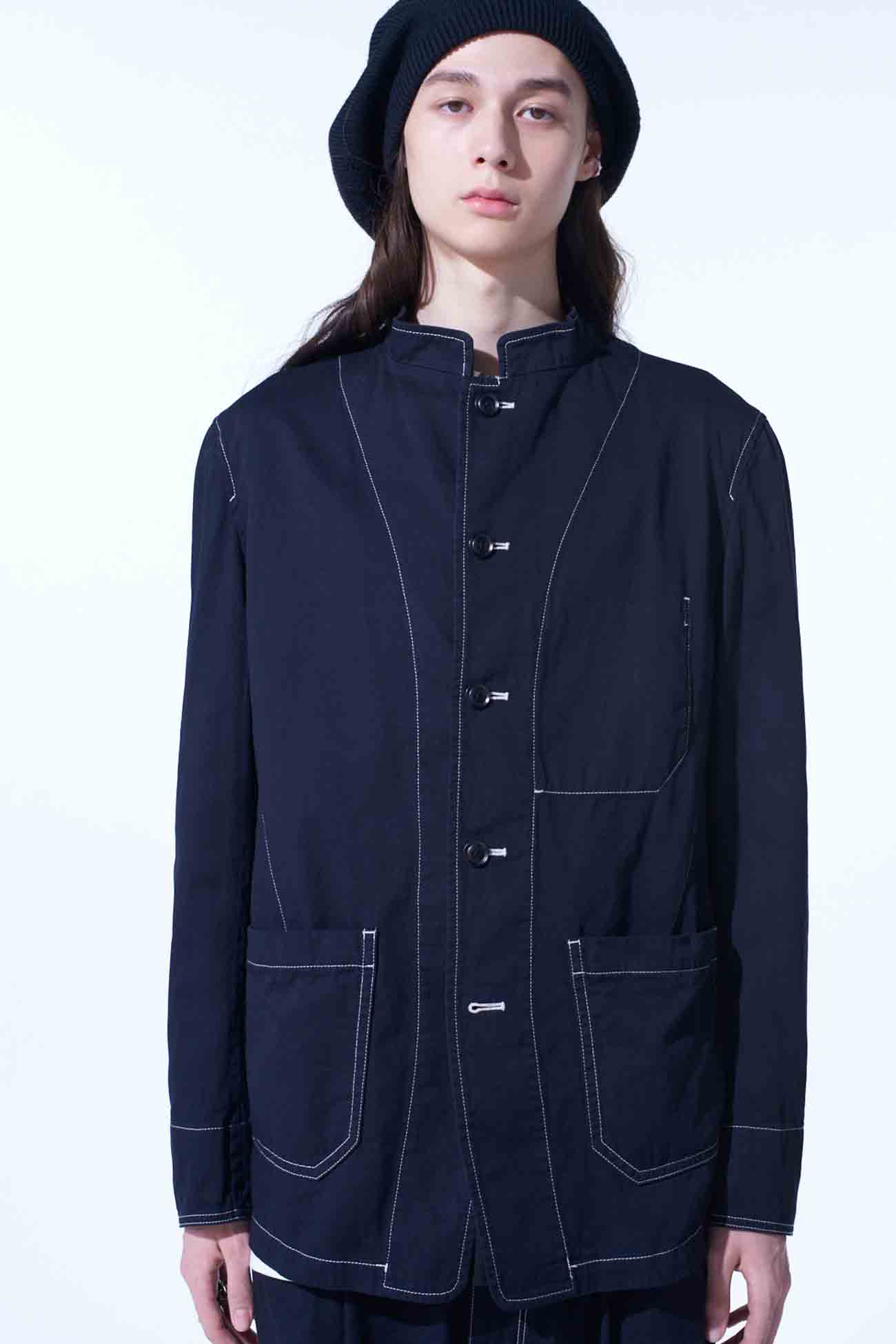 COTTON TWILL GARMENT DYED STAND COLLAR JACKET