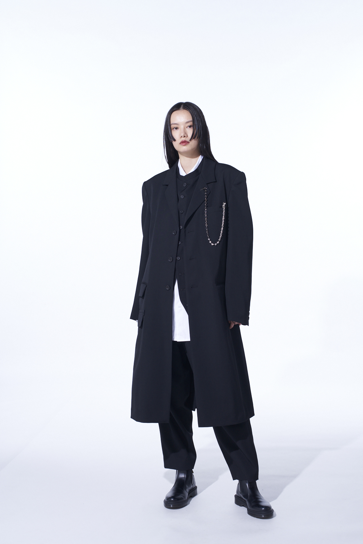 WASHER WOOL GABARDINE SLIM LONG JACKET