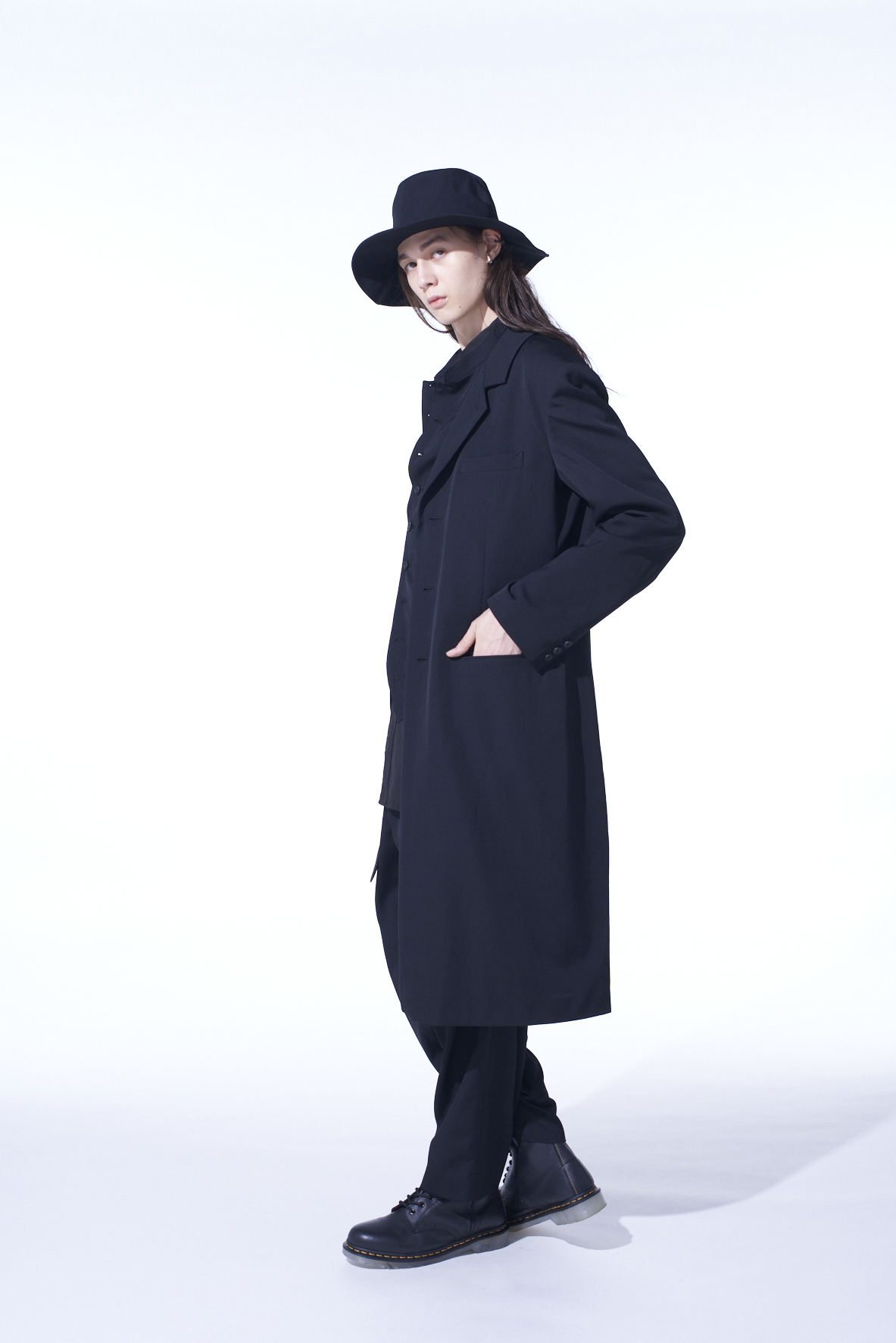 WASHER WOOL GABARDINE SLIM LONG JACKET