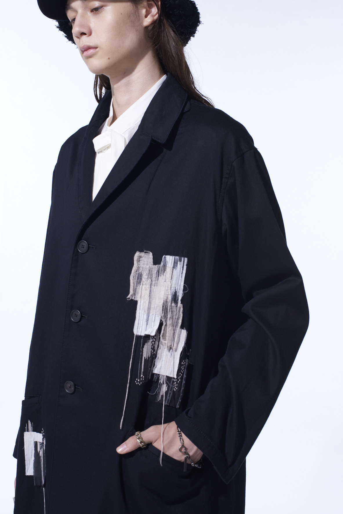 COTTON TWILL "BORO"APPLIQUE LONG JACKET