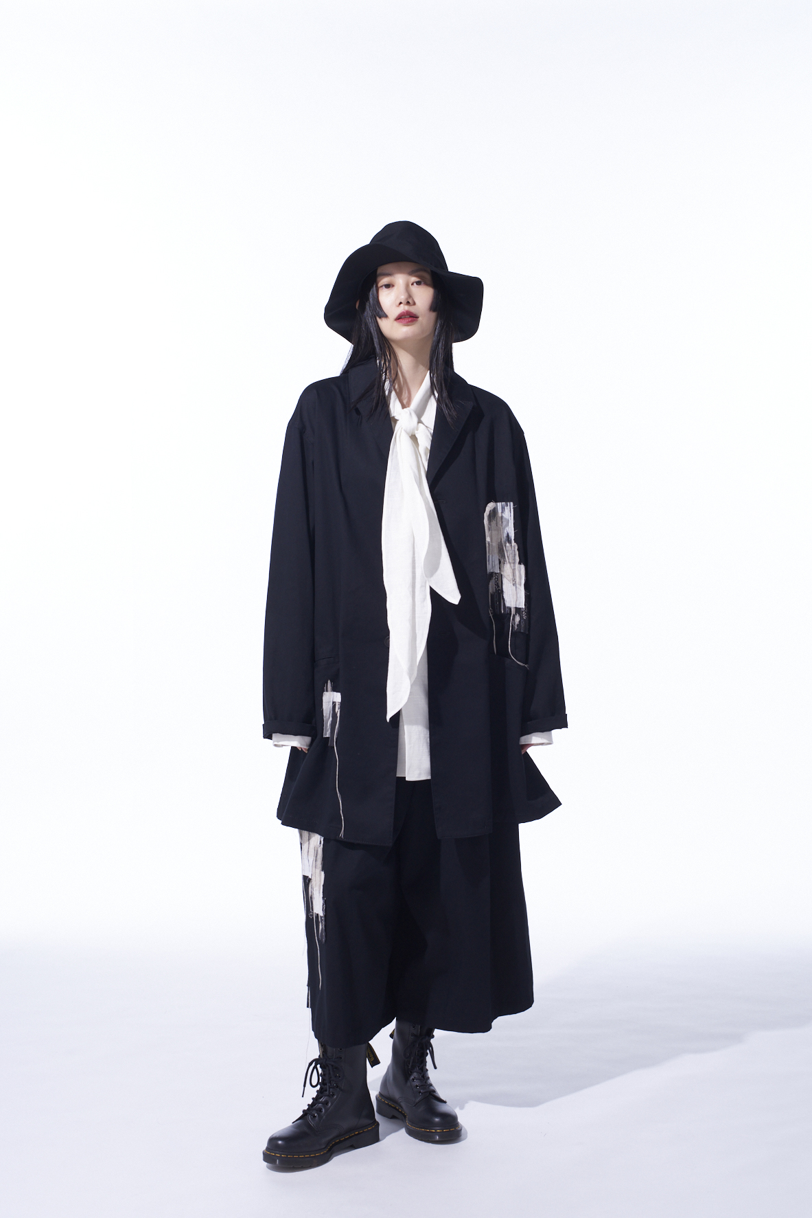 COTTON TWILL "BORO"APPLIQUE LONG JACKET