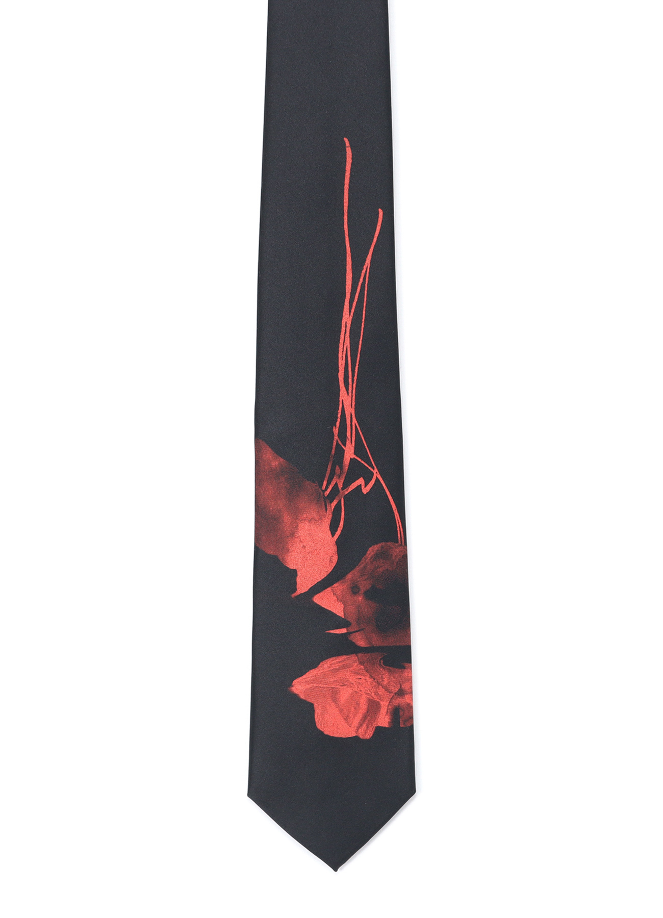 SILK SATIN RED POPPY FLOWER PRINT REGULAR TIE