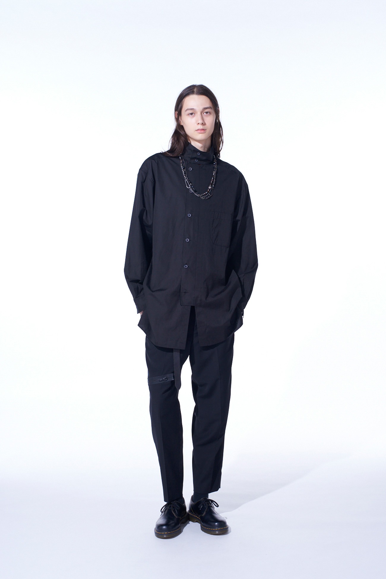 PE/GABARDINE ZIPPER-TAPED SLIM PANTS