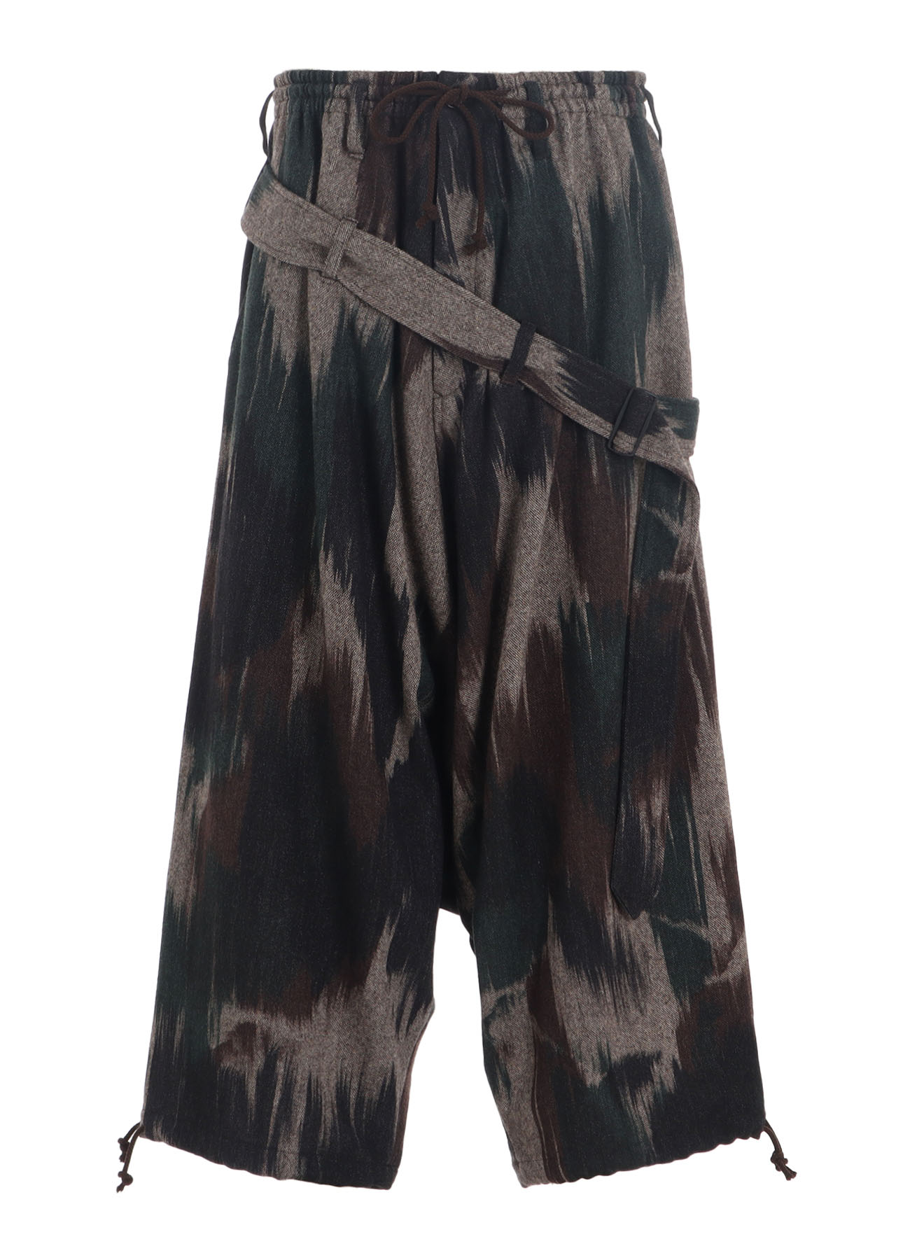 CAMOUFLAGE TWEED BELTED BALLOON SAROUEL PANTS