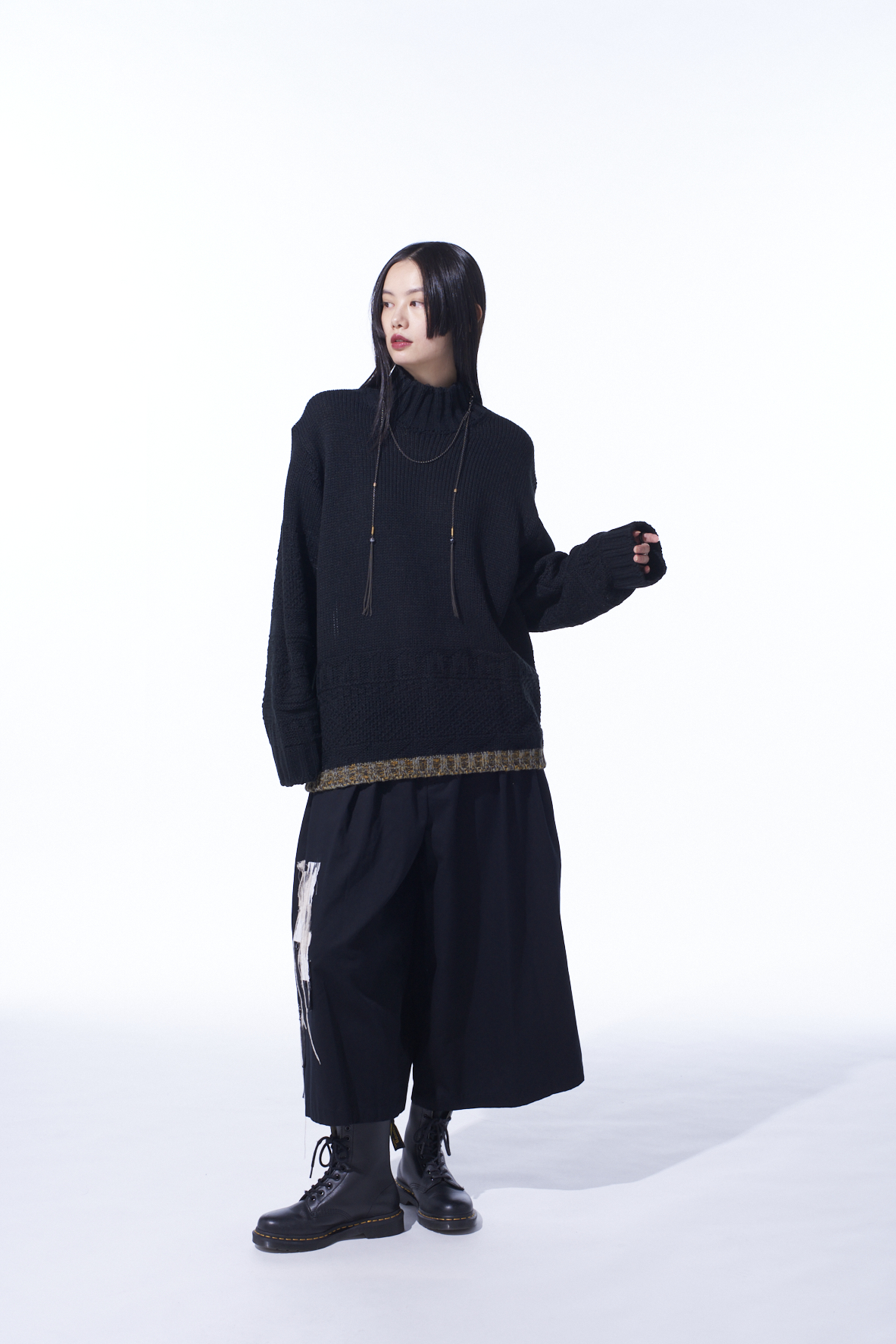 COTTON TWILL "BORO"APPLIQUE CULOTTE PANTS