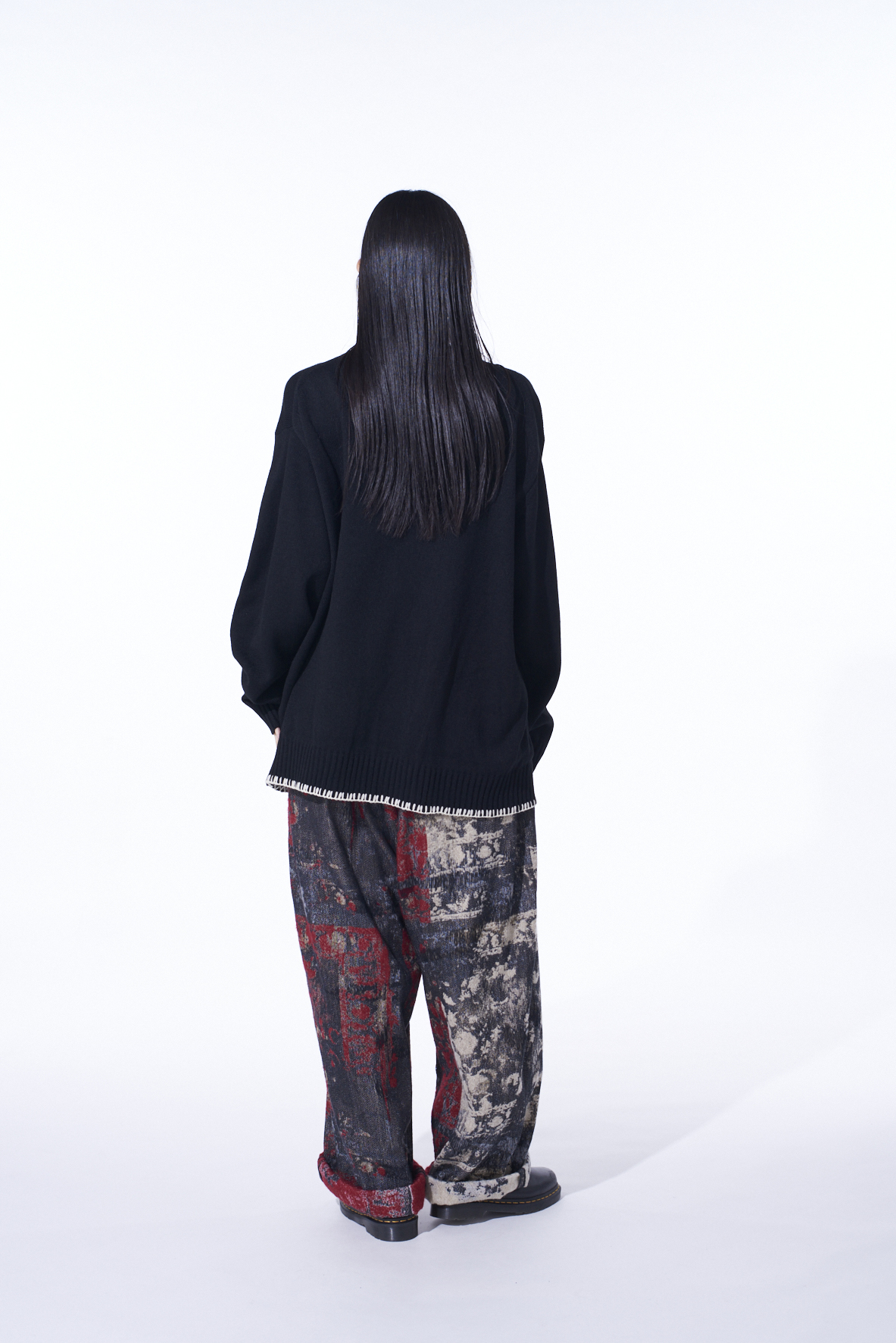 FLORAL JACQUARD DRAWSTRING WIDE PANTS