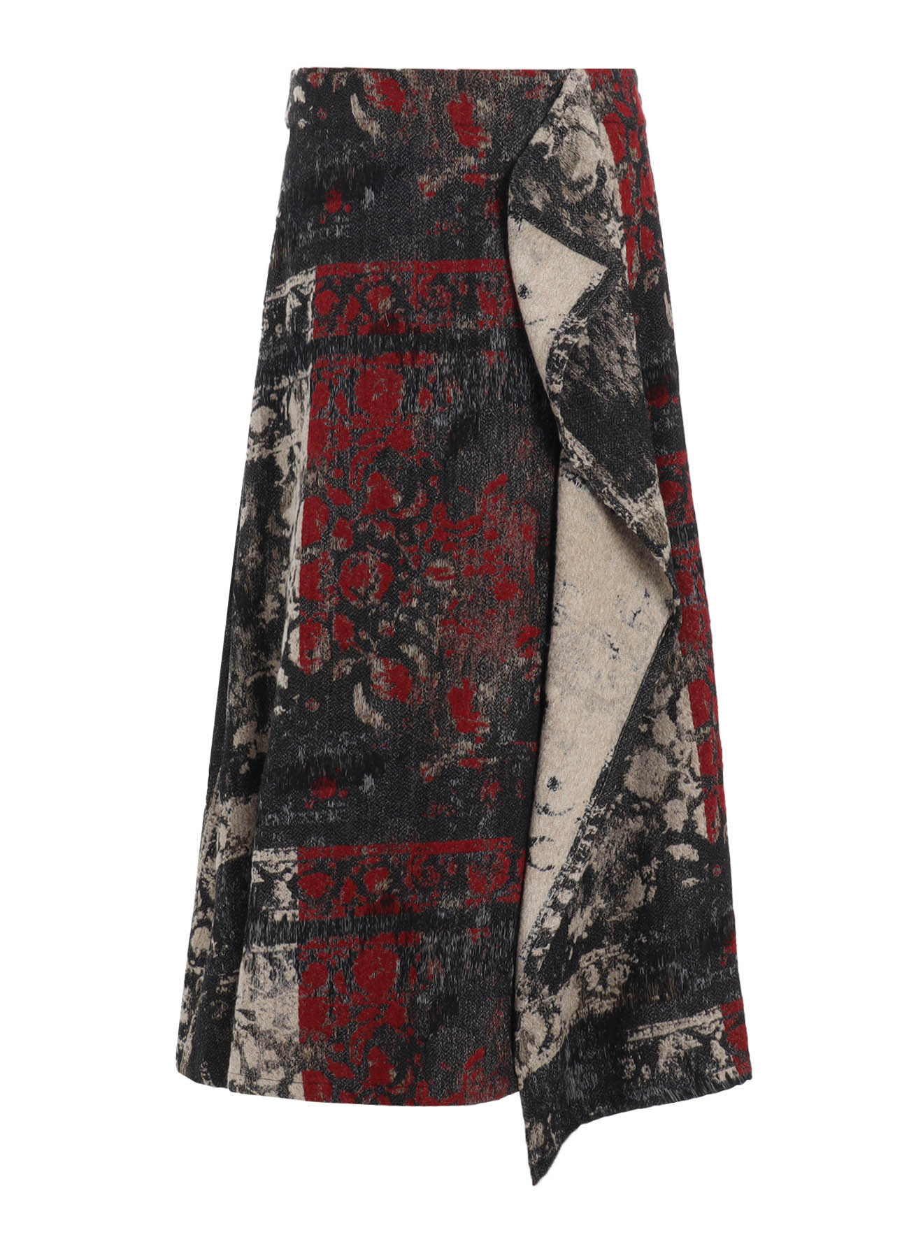 FLORAL JACQUARD WRAP FLARE SKIRT