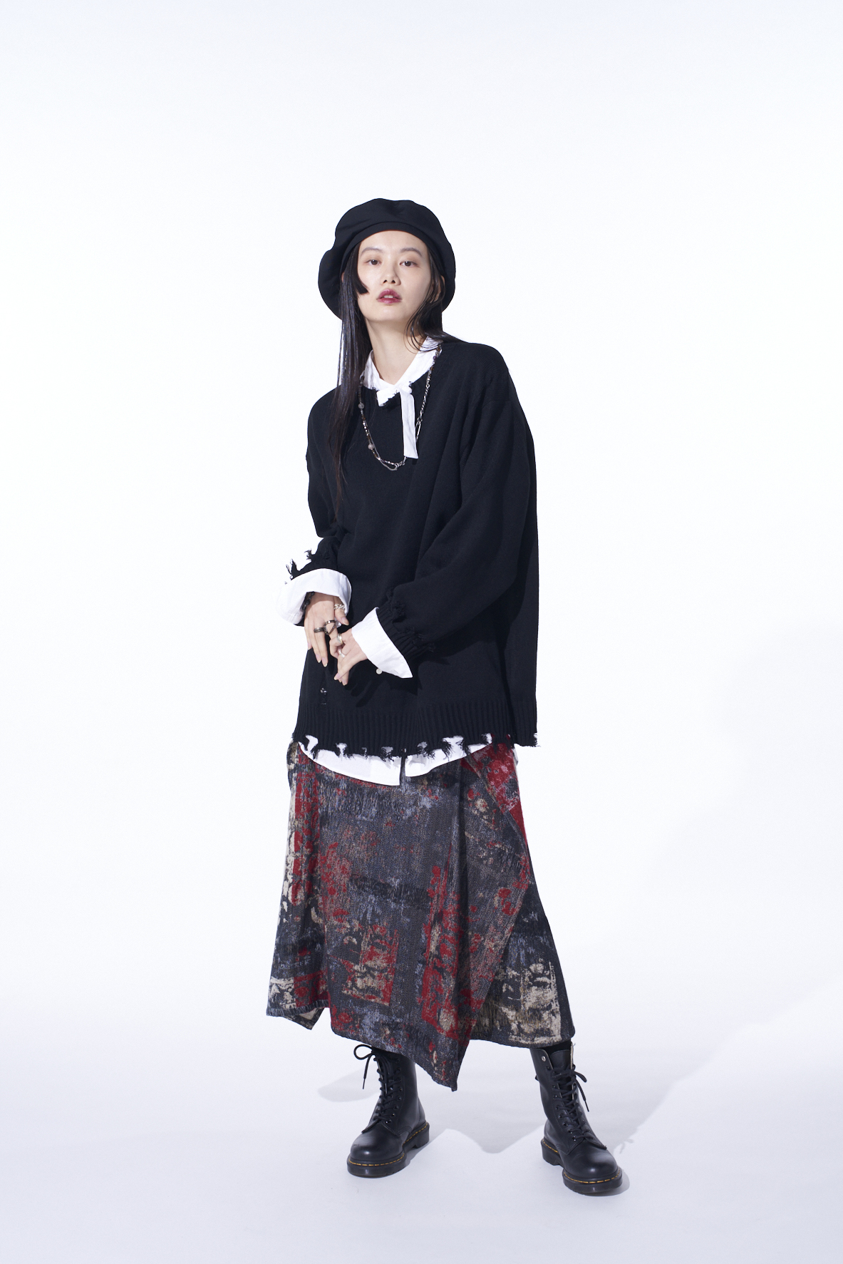 FLORAL JACQUARD WRAP FLARE SKIRT