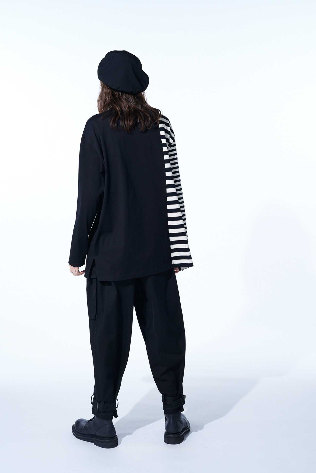 COTTON JERSEY FUSED STRIPE LAYERED LONG-SLEEVED T-SHIRT