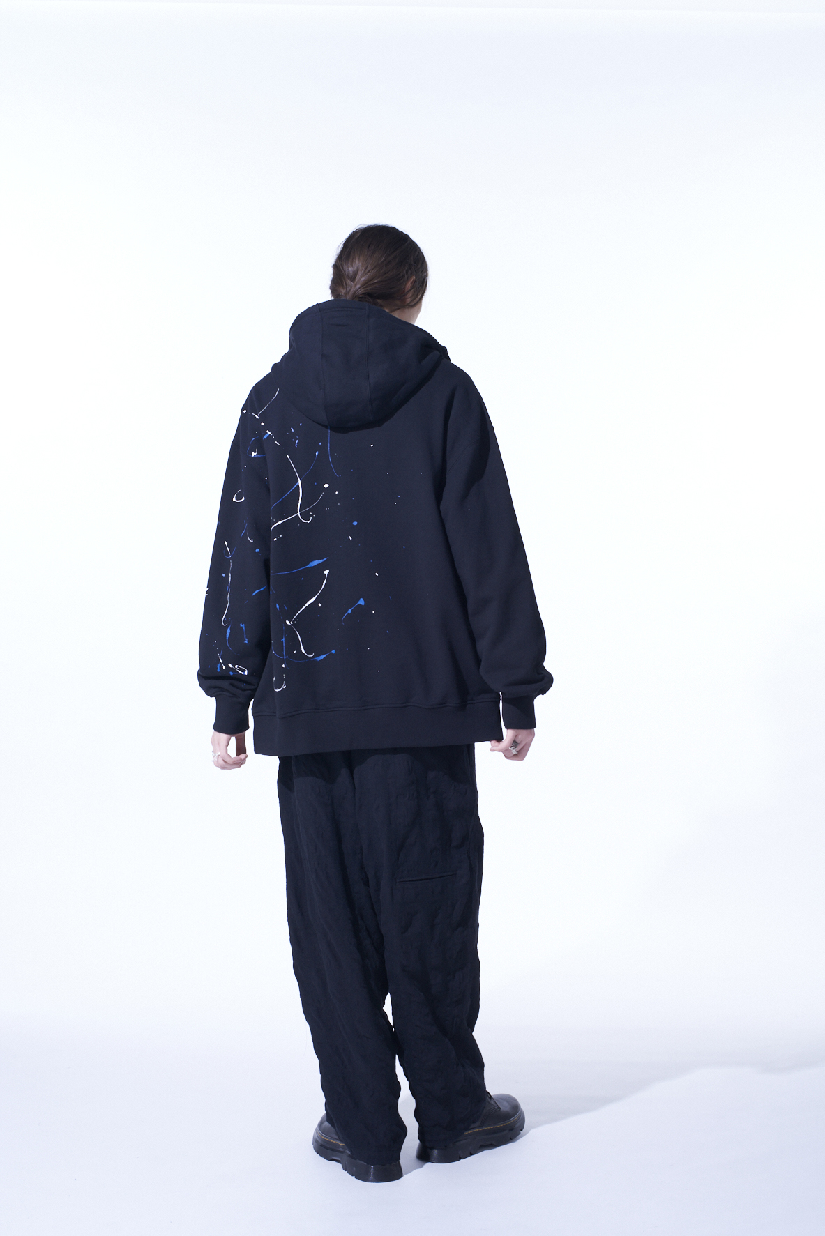 FRENCH TERRY SPLASH PAINTED ZIP-UP HOODIE BLUE