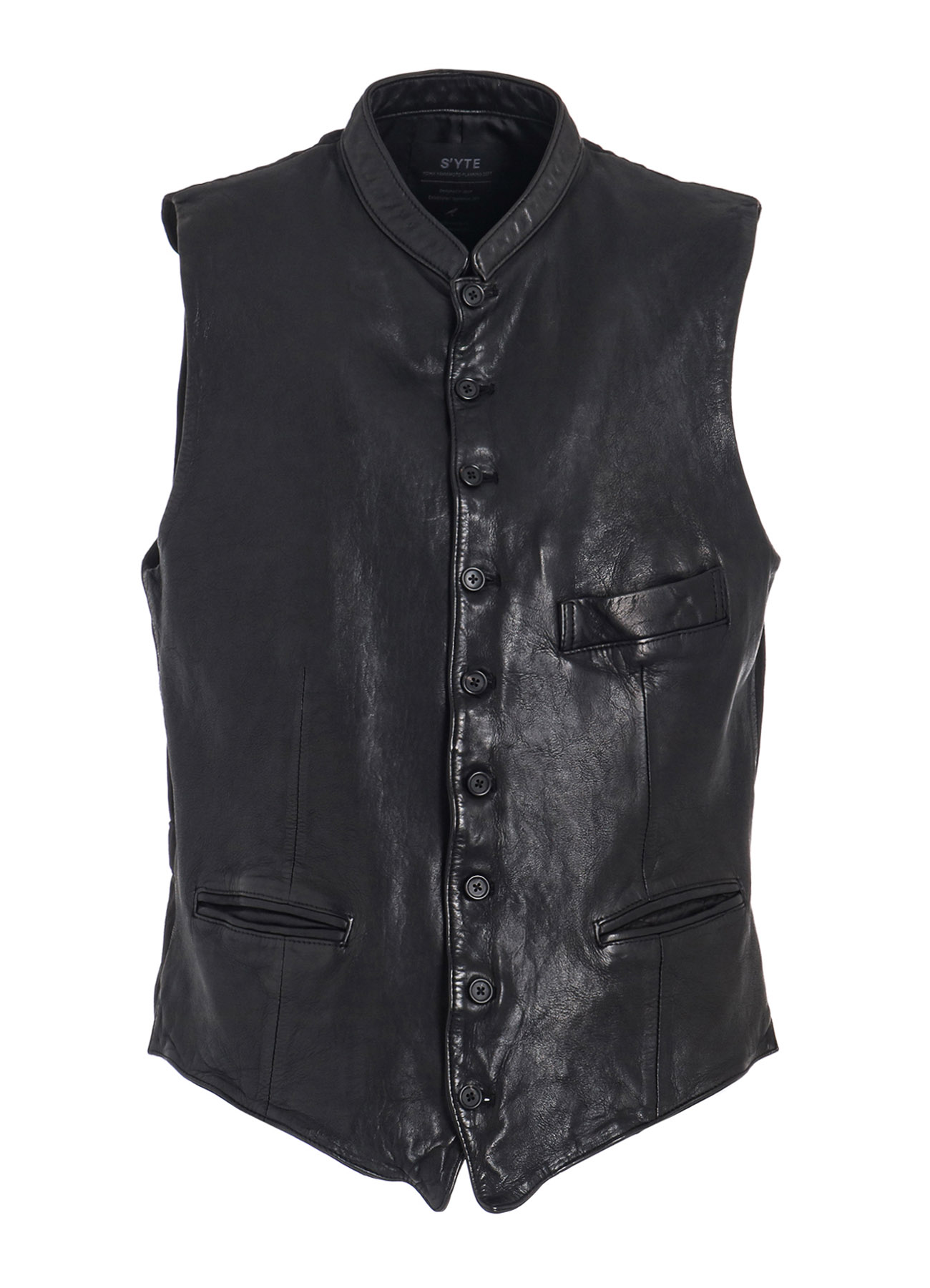 VEGETABLE TANNED SHEEP LEATHER STAND COLLAR VEST