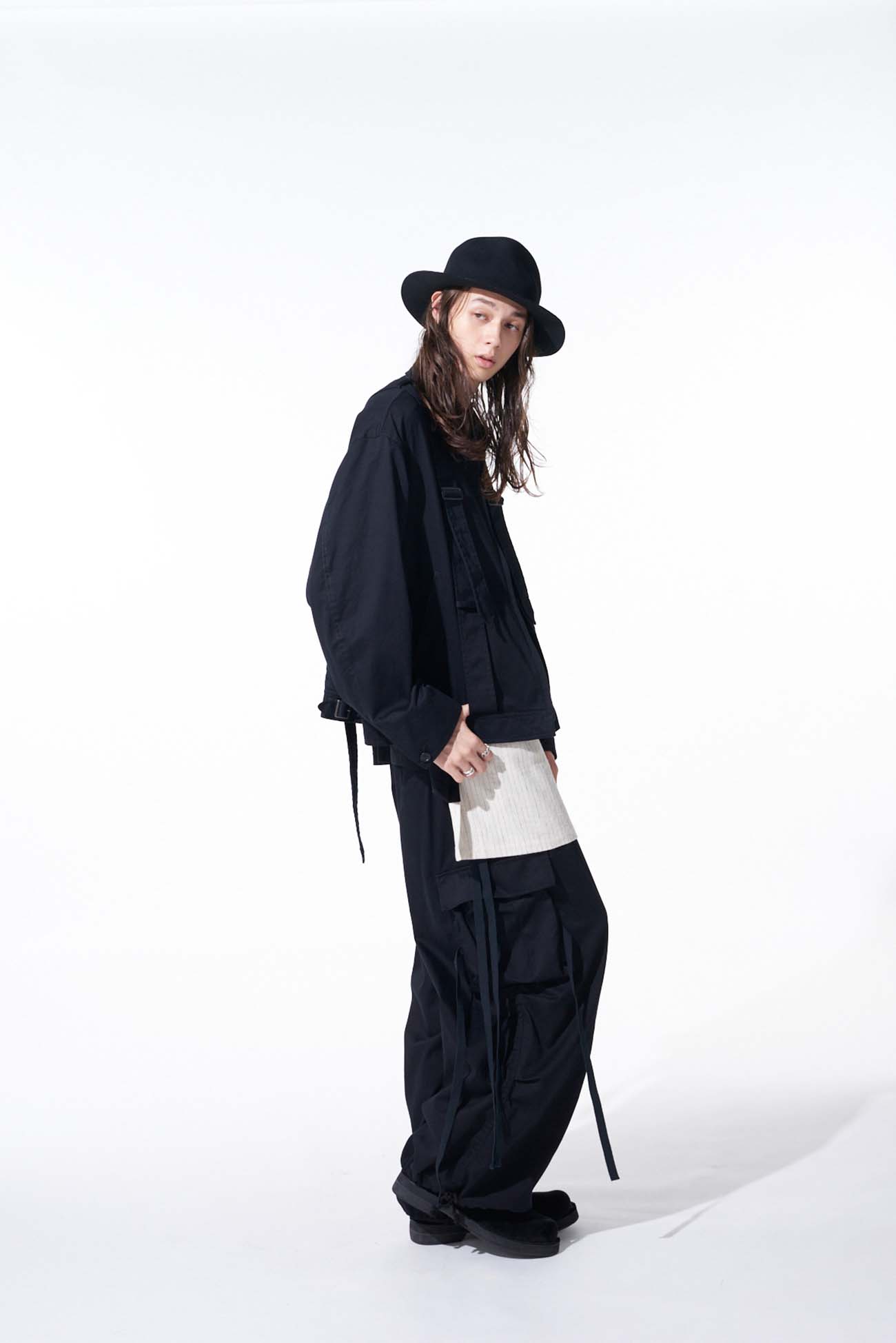 COTTON TWILL OVERSIZED BELTED "Y" BLOUSON