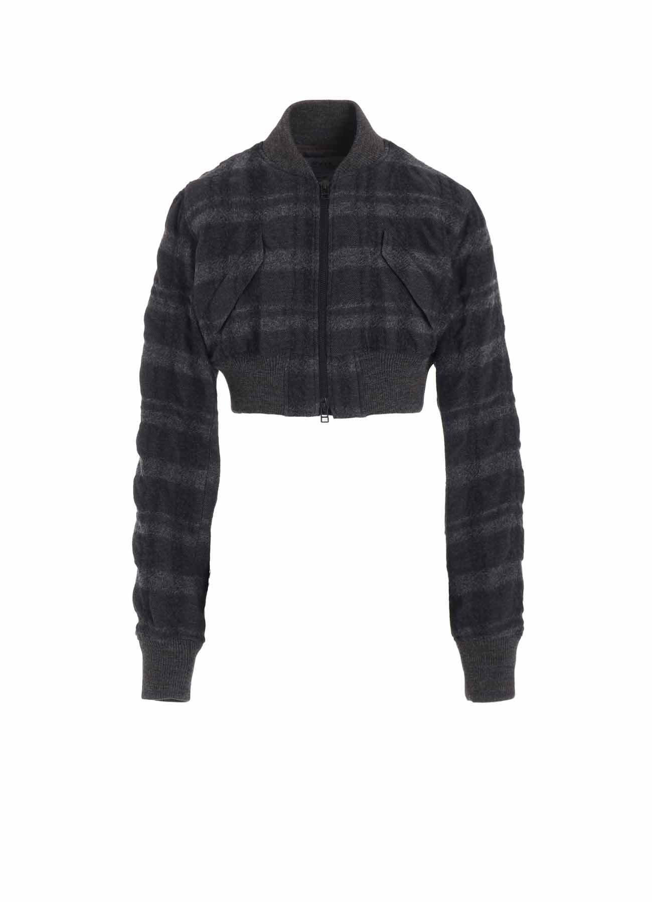 FULLING FINISHED SHADOW CHECK CROPPED BOMBER JACKET