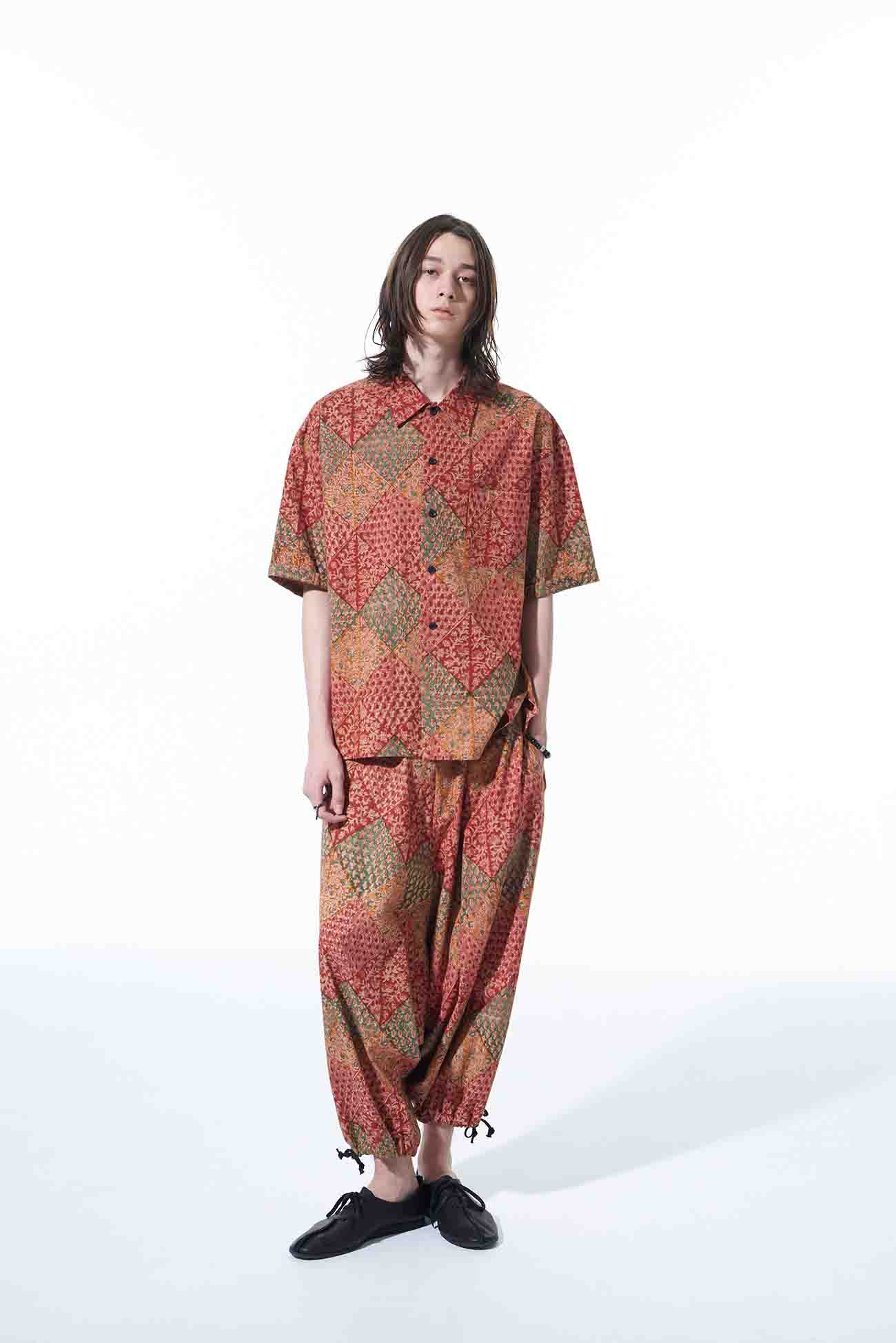 INDIAN BLOCK PRINTED BOTANICAL PATTERN SHIRT WITH ROLL-UP HALF SLEEVES