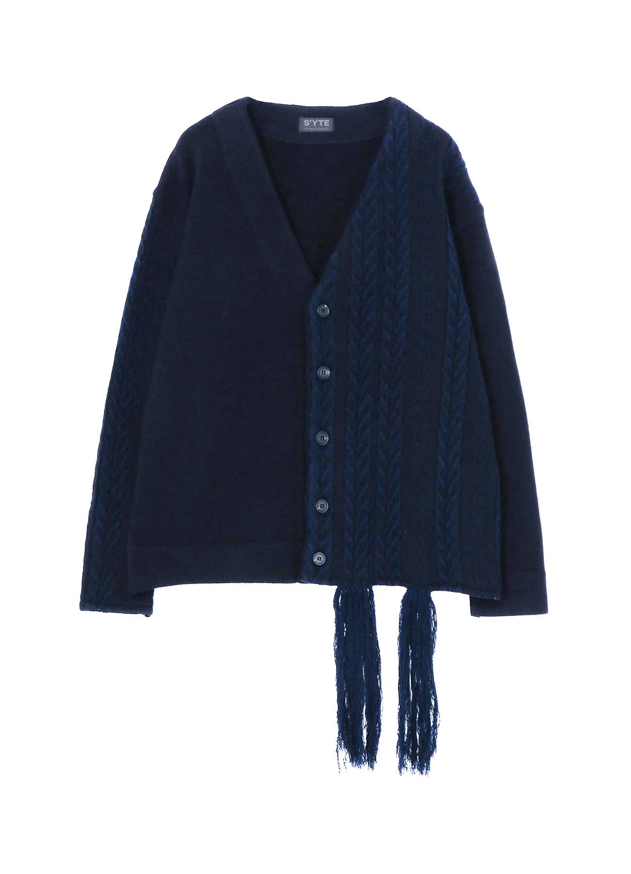 Jacquard knit Cardigan with Tasseled Hem and Color Scheme Design