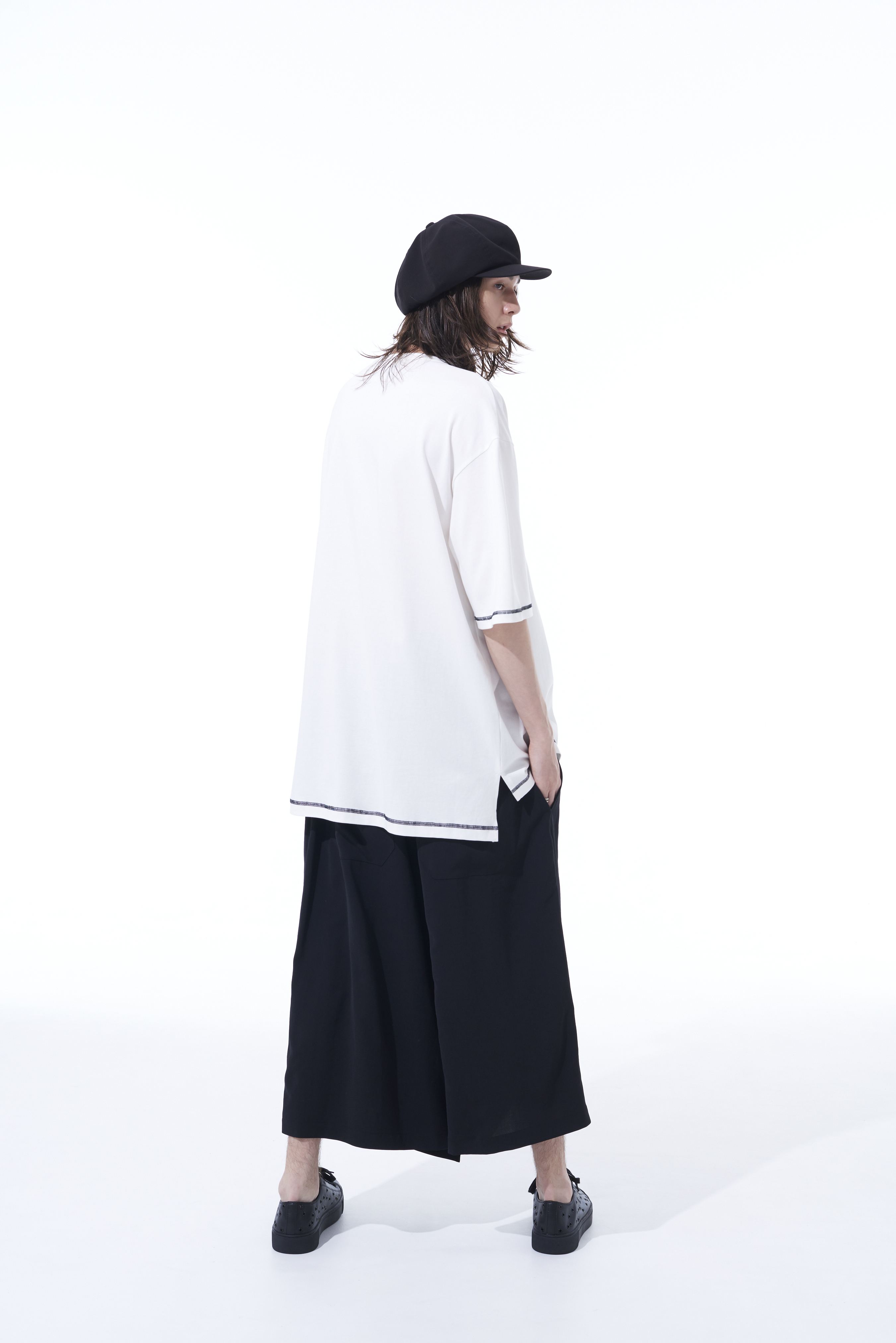 POLYESTER WASHER TWILL LEFT WRAP ASYMMETRY PANTS