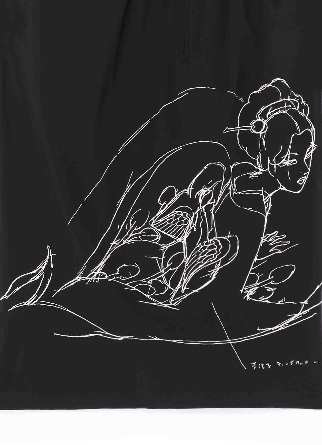 S'YTE X KAZUO KAMIMURA-幻の一枚絵-PE/RAYON GABARDINE CULOTTE PANTS WITH EMBROIDERED DRAWING