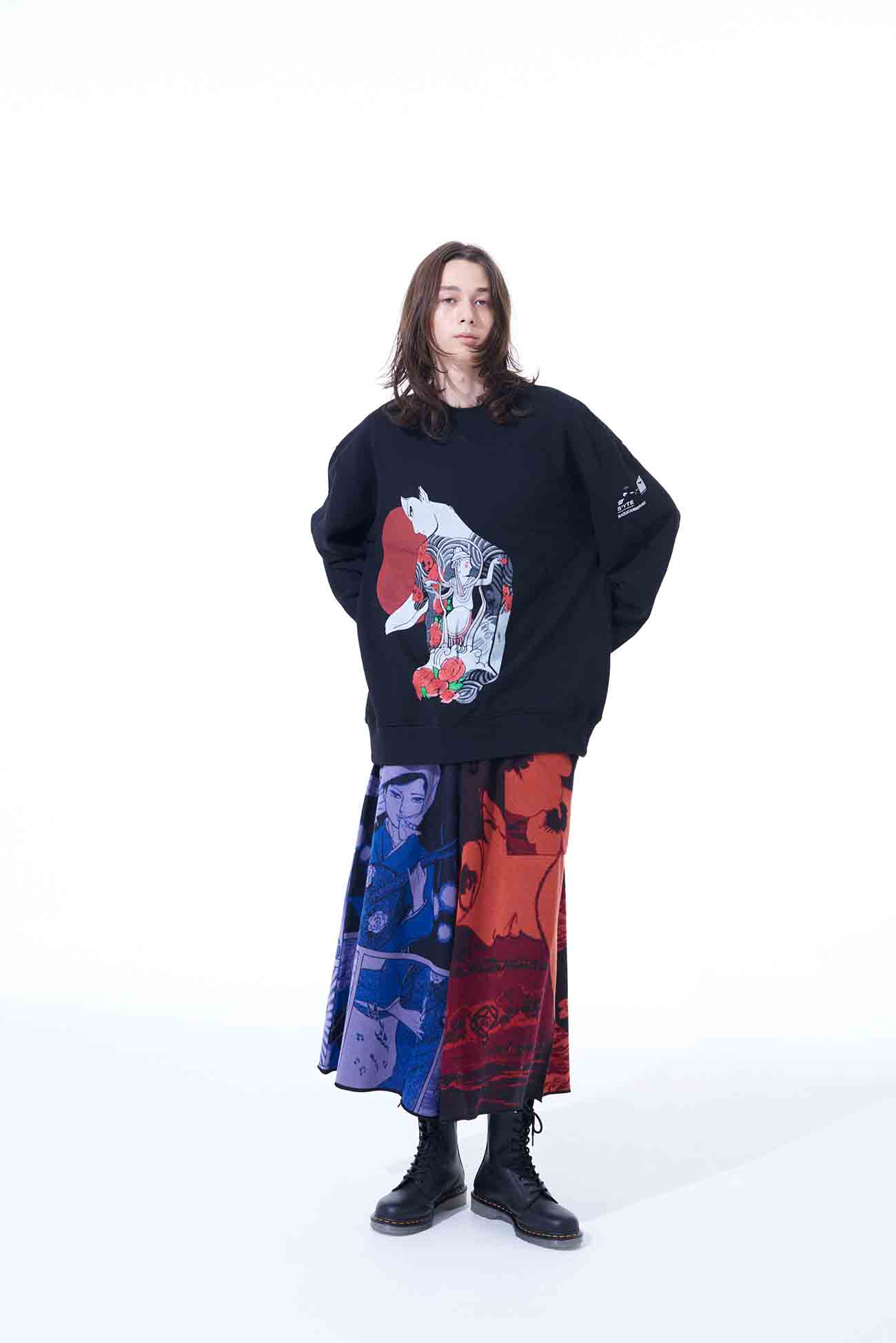 S'YTE x KAZUO KAMIMURA-TATTOO and WOMAN-FRENCH TERRY SWEAT SHIRT WITH PRINTED ILLUSTRATION
