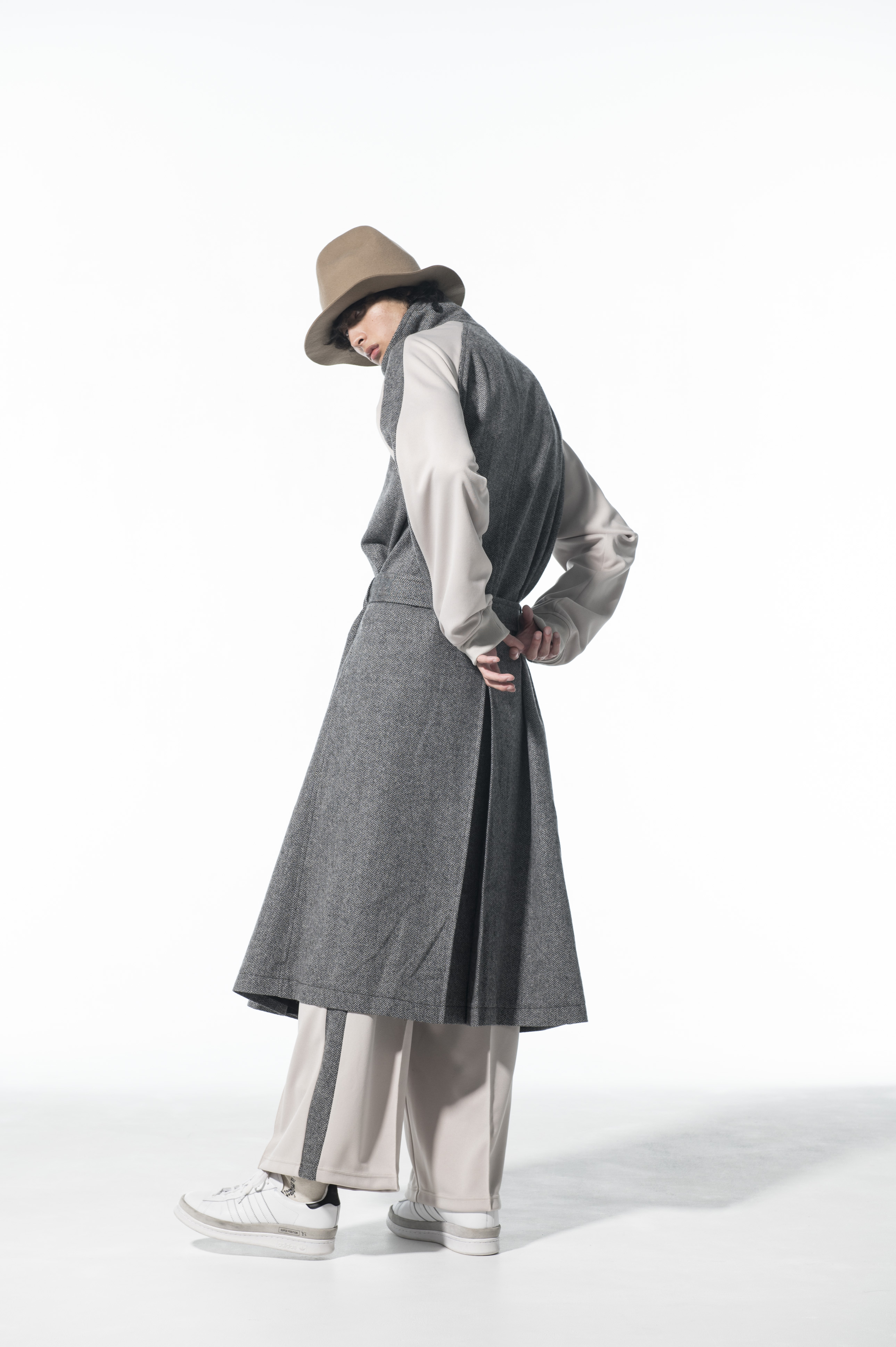 Herringbone Wool Jersey Sleeve Trench Coat