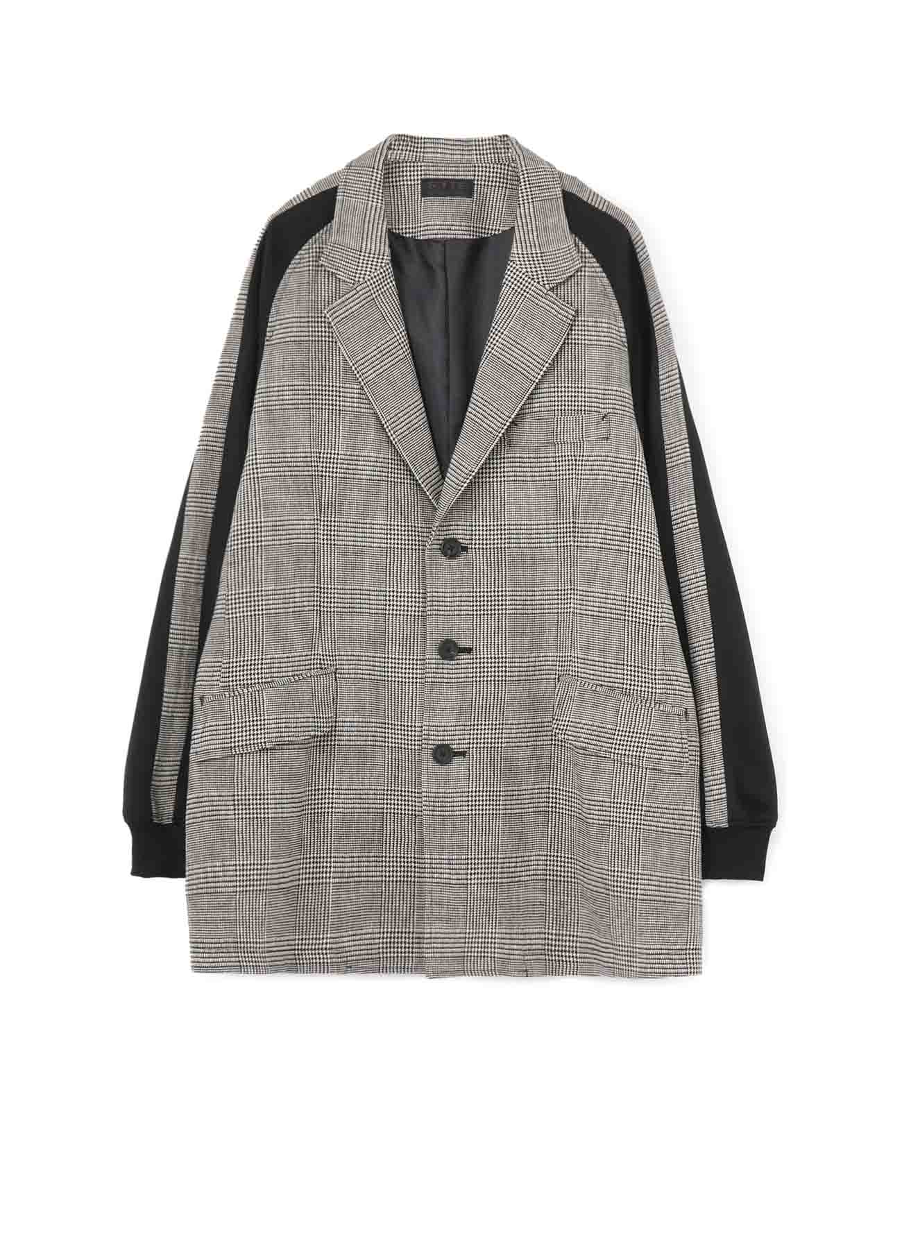 W/ Linen/Cotton Glen Check 3BS Jersey Sleeve Jacket