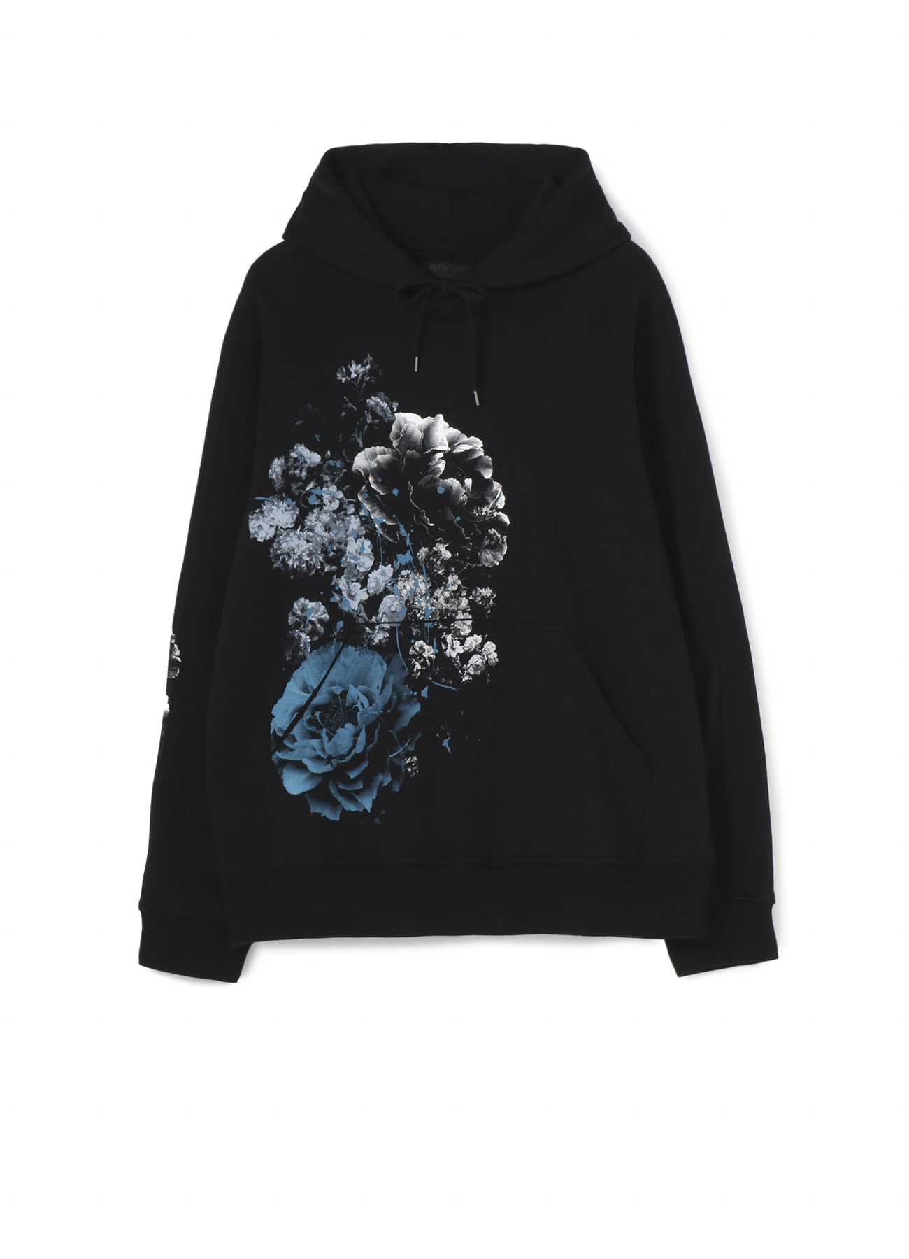 French Terry Stitch Work Cobalt Blue Flowers Hoodie