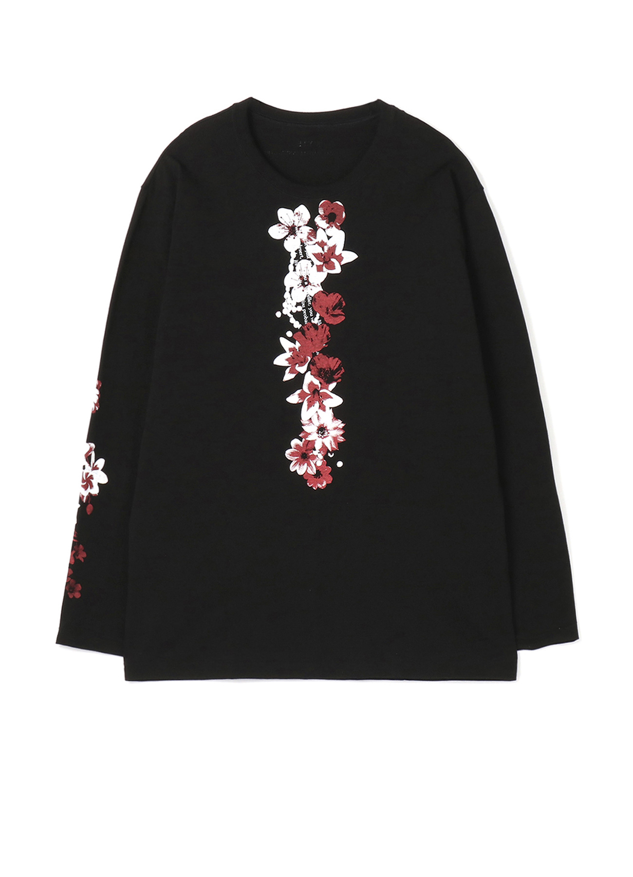 20/Cotton Jersey Red And White Flowers Long Sleeve T-Shirt