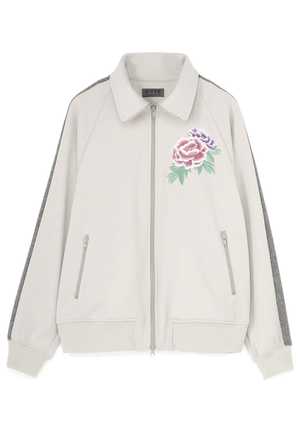 Pe/Smooth Jersey Peony Flower Embroidery Raglan Tweed Line Track Jacket <Beige>