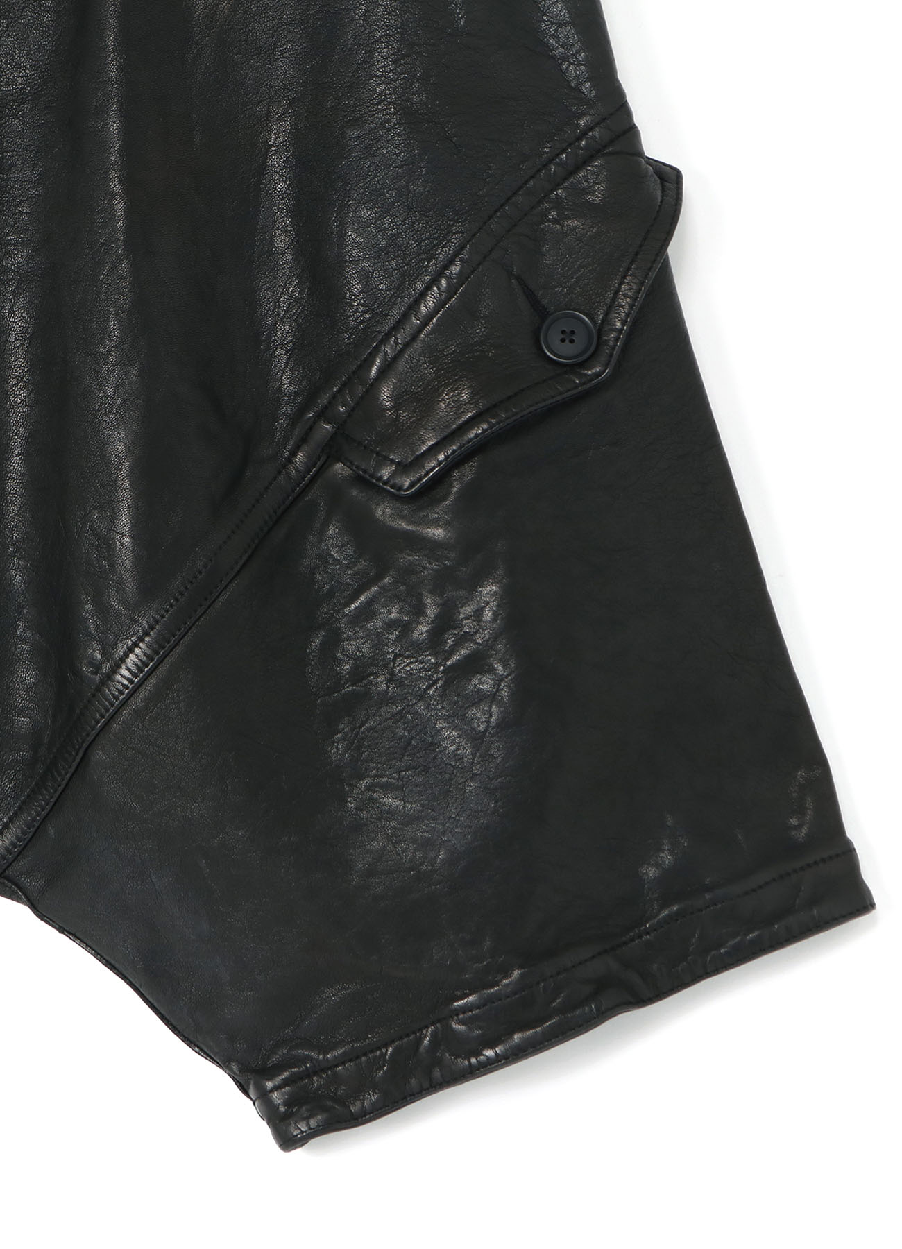 Vegetable Tanned and Washed Sheep Leather  Switching Seam Pocket 6-quarter-length Saruel Pants