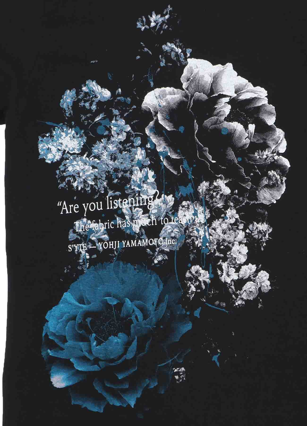 20/Cotton Jersey Cobalt Blue Flowers Message T-shirt