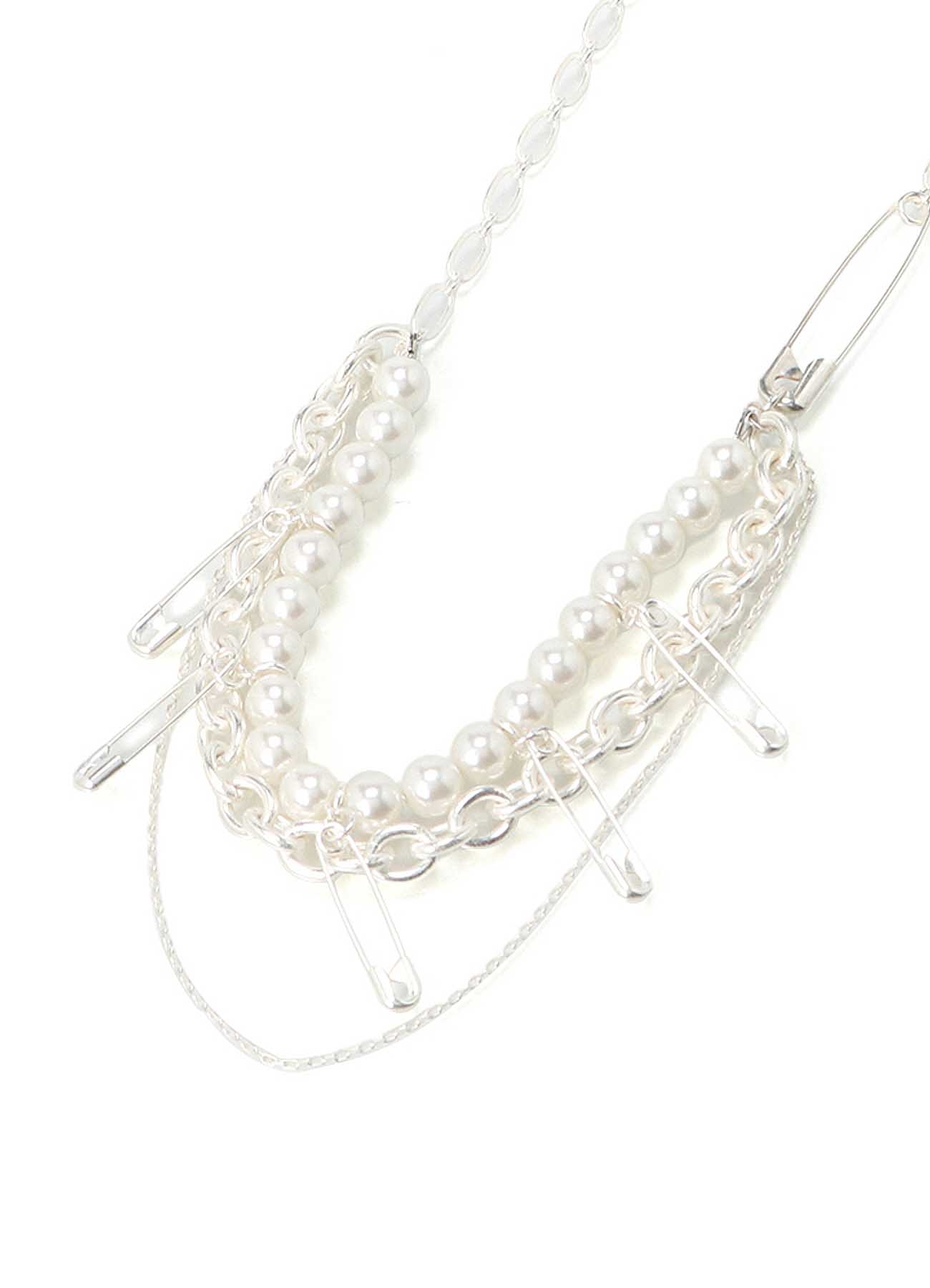 SAFETY PINS IMITATION PEARL NECKLACE