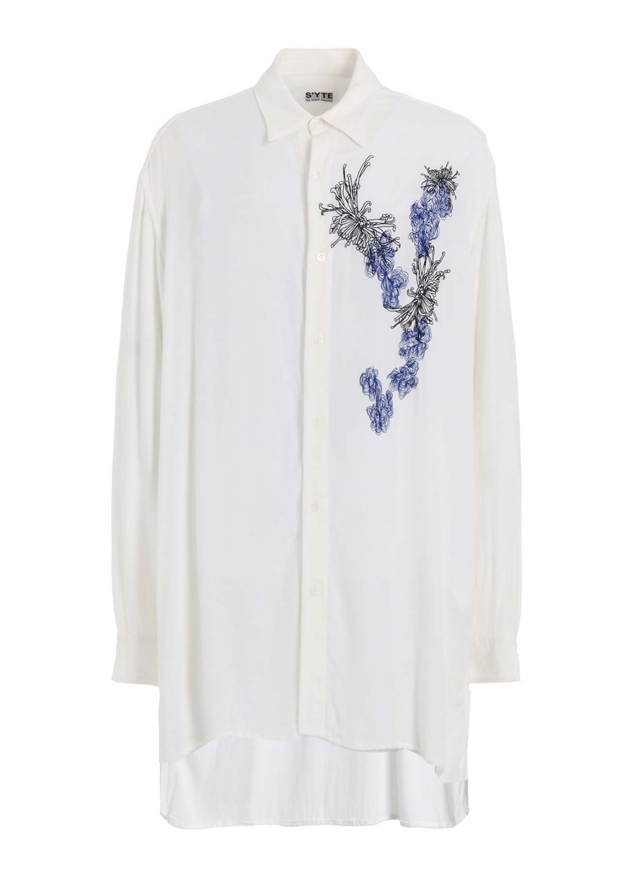 VISCOSE TWILL CHRYSANTHEMUM EMBROIDERY OVERSIZED SHIRT