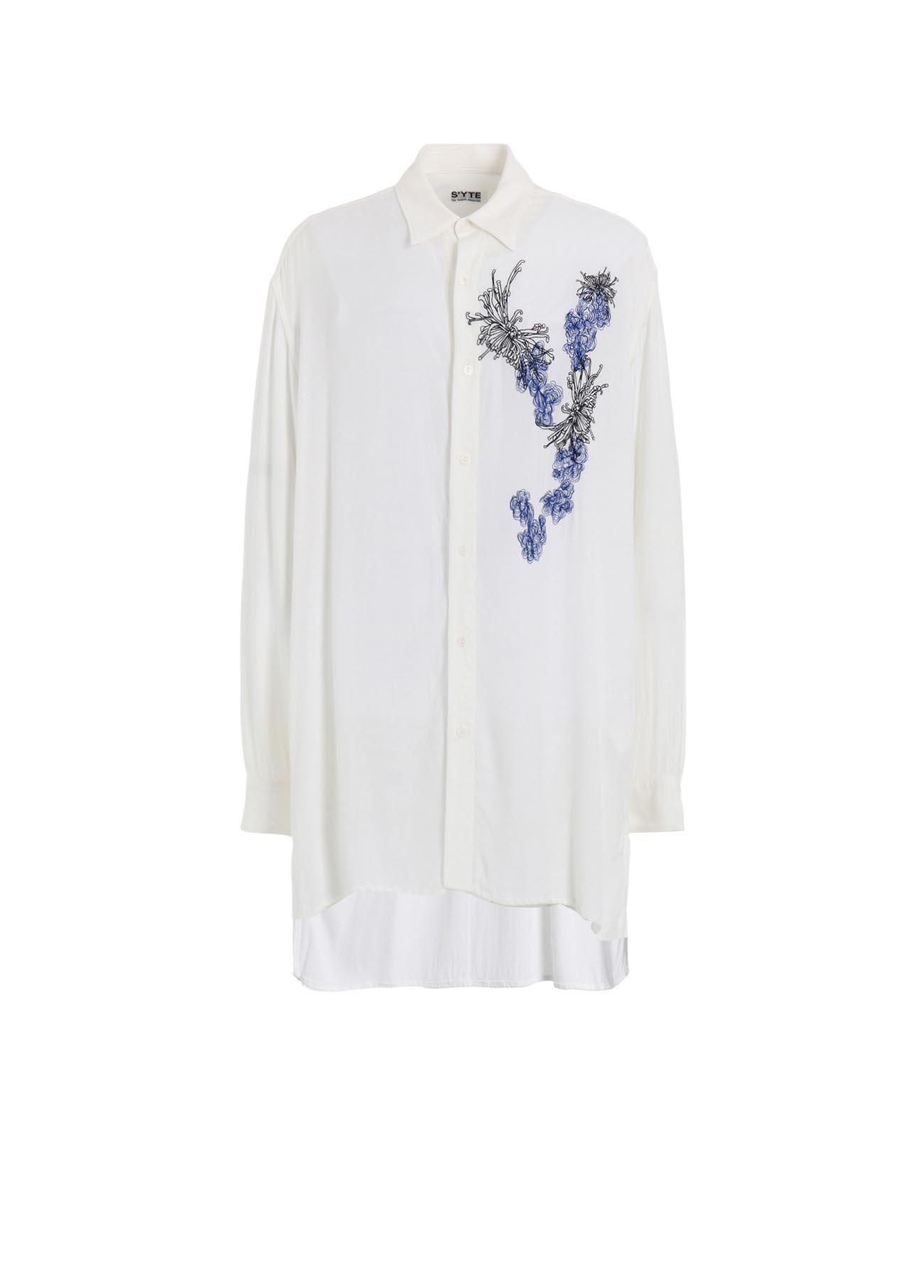 VISCOSE TWILL CHRYSANTHEMUM EMBROIDERY OVERSIZED SHIRT