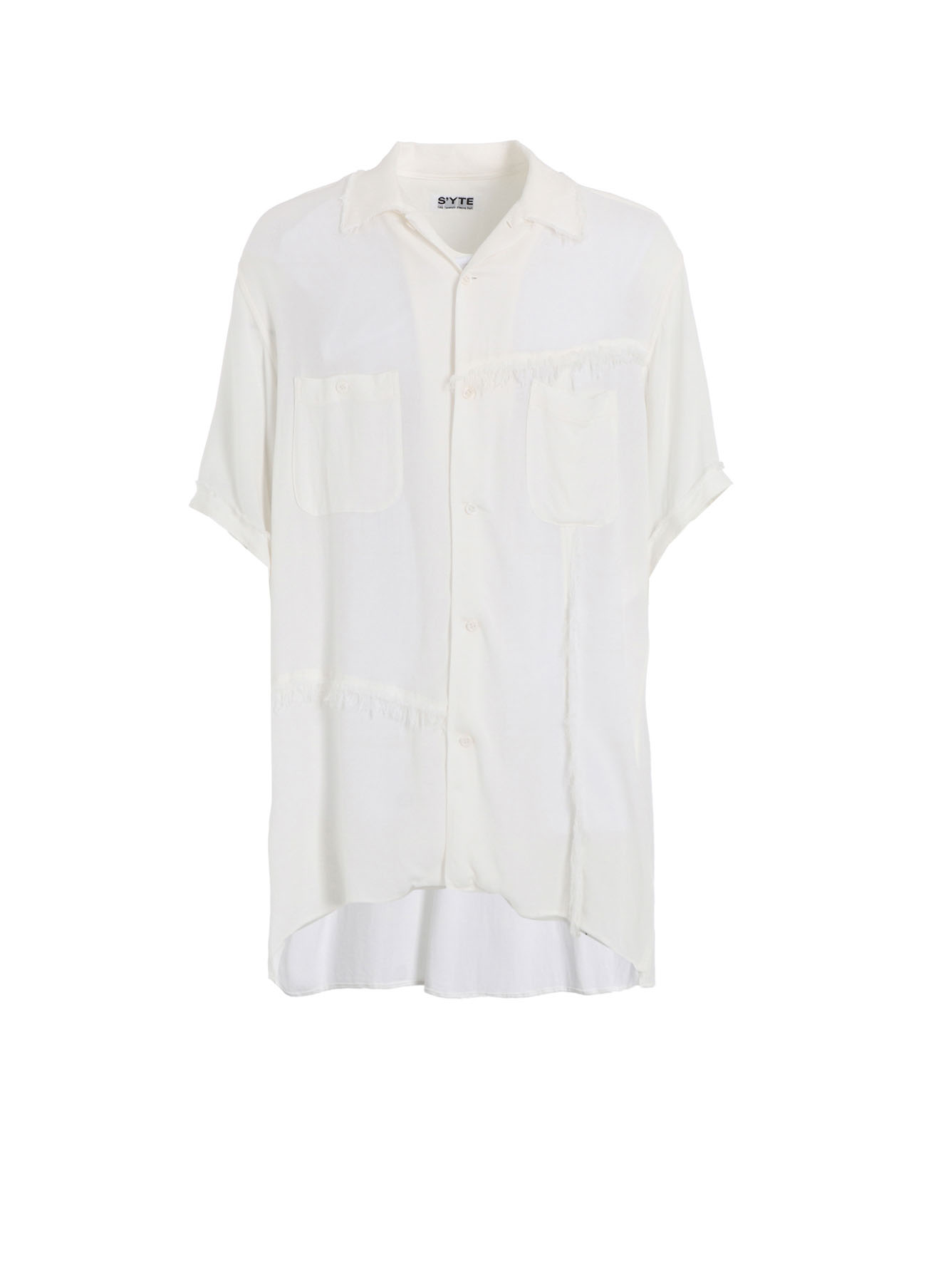 VISCOSE TWILL CUT-OFF OPEN-COLLAR SHIRT