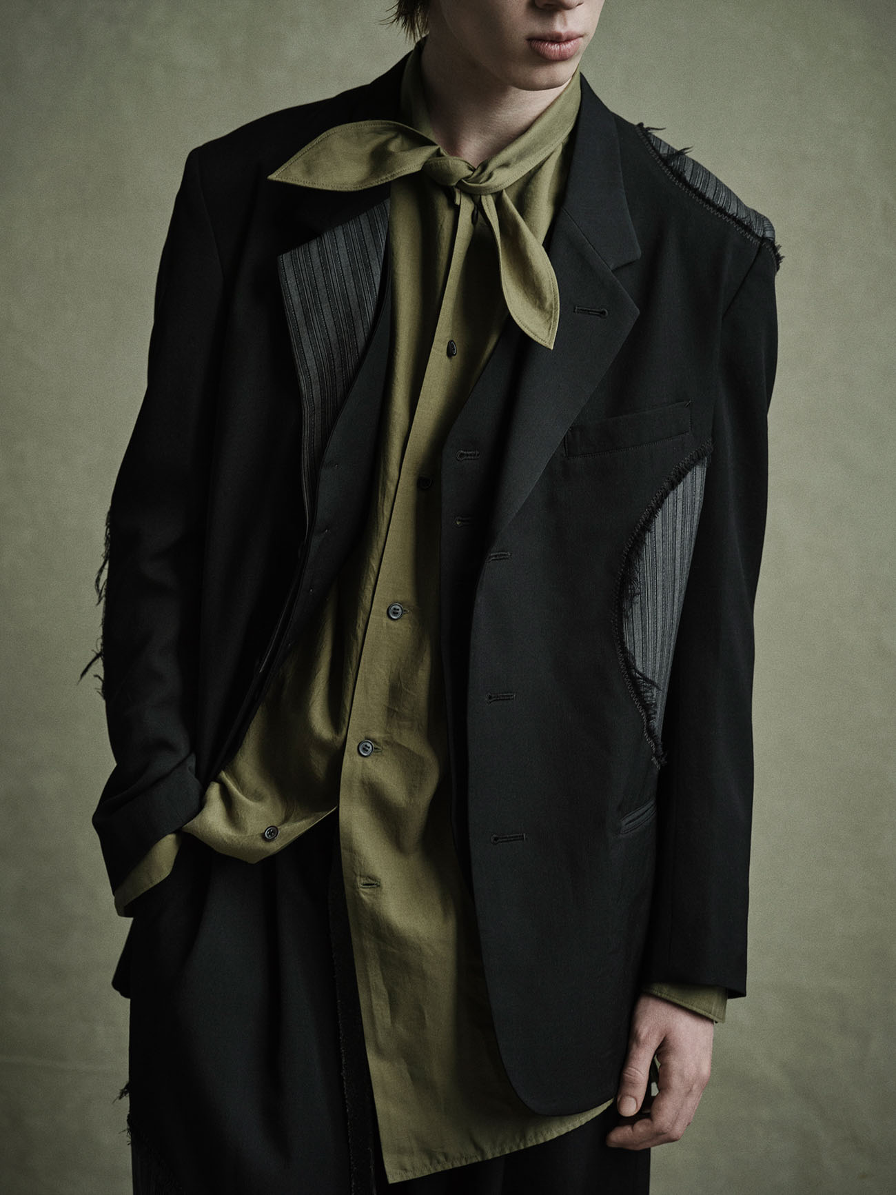 WASHER WOOL GABARDINE CUT-OUT STRIPED JACKET