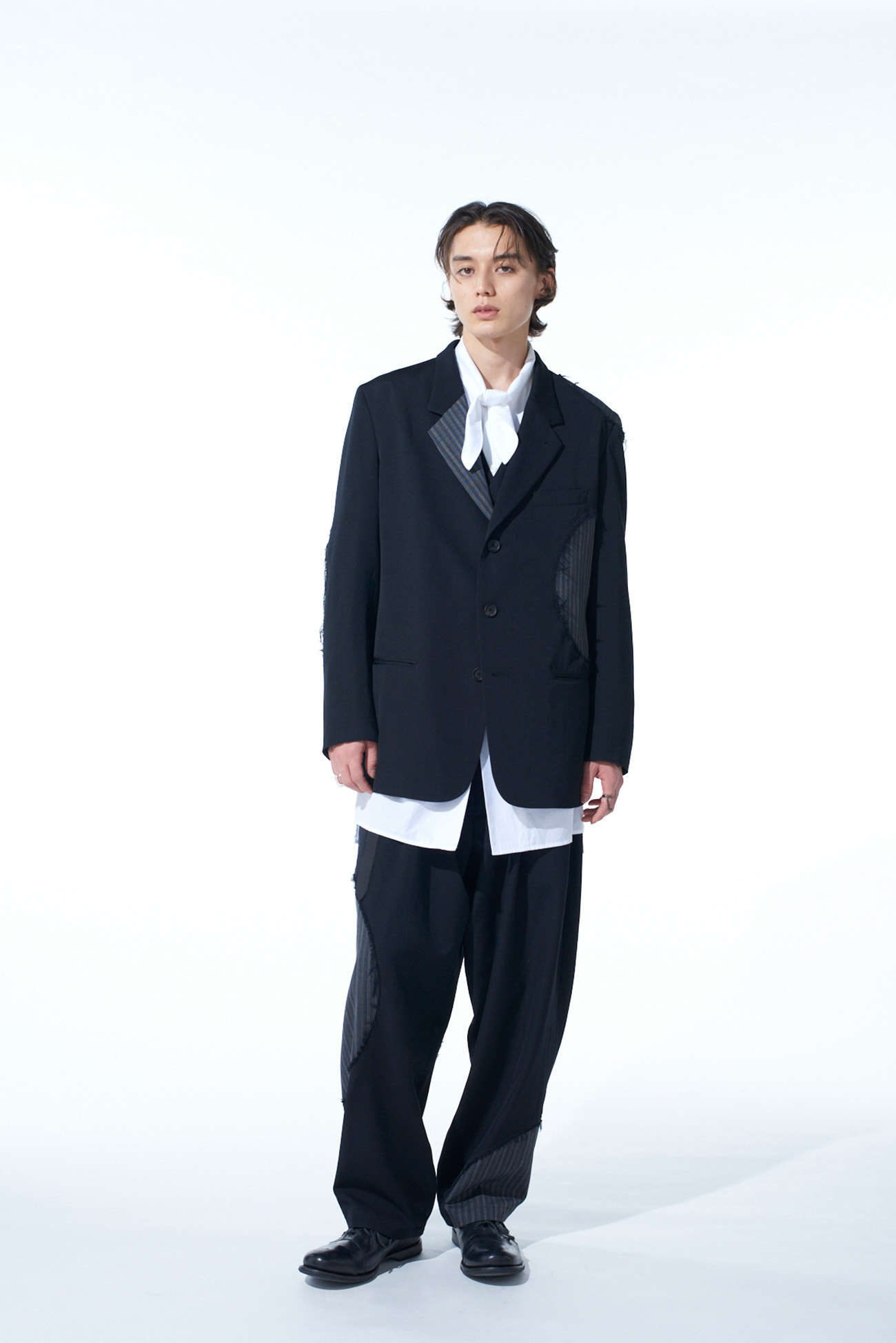 WASHER WOOL GABARDINE CUT-OUT STRIPED JACKET