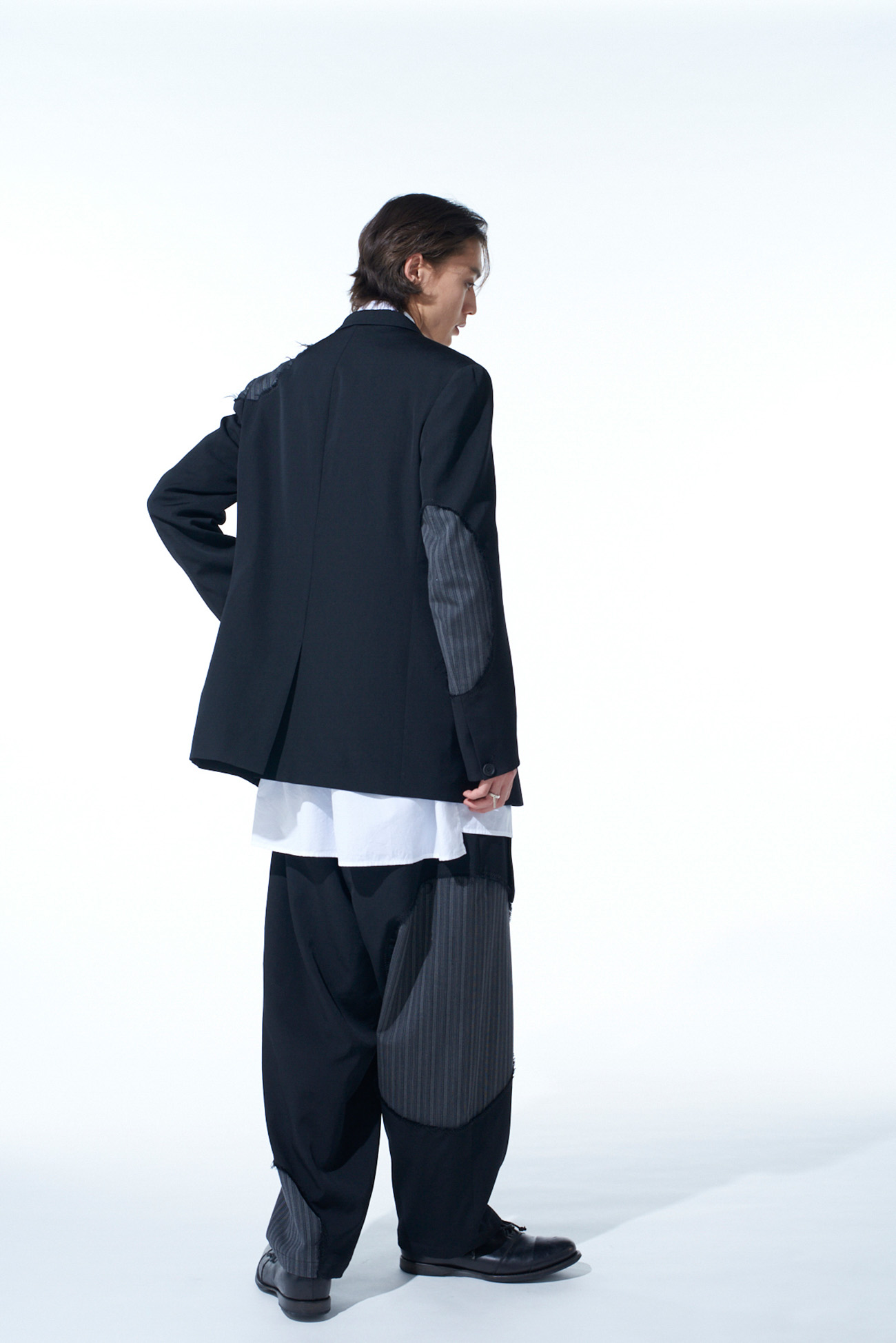 WASHER WOOL GABARDINE CUT-OUT STRIPED JACKET