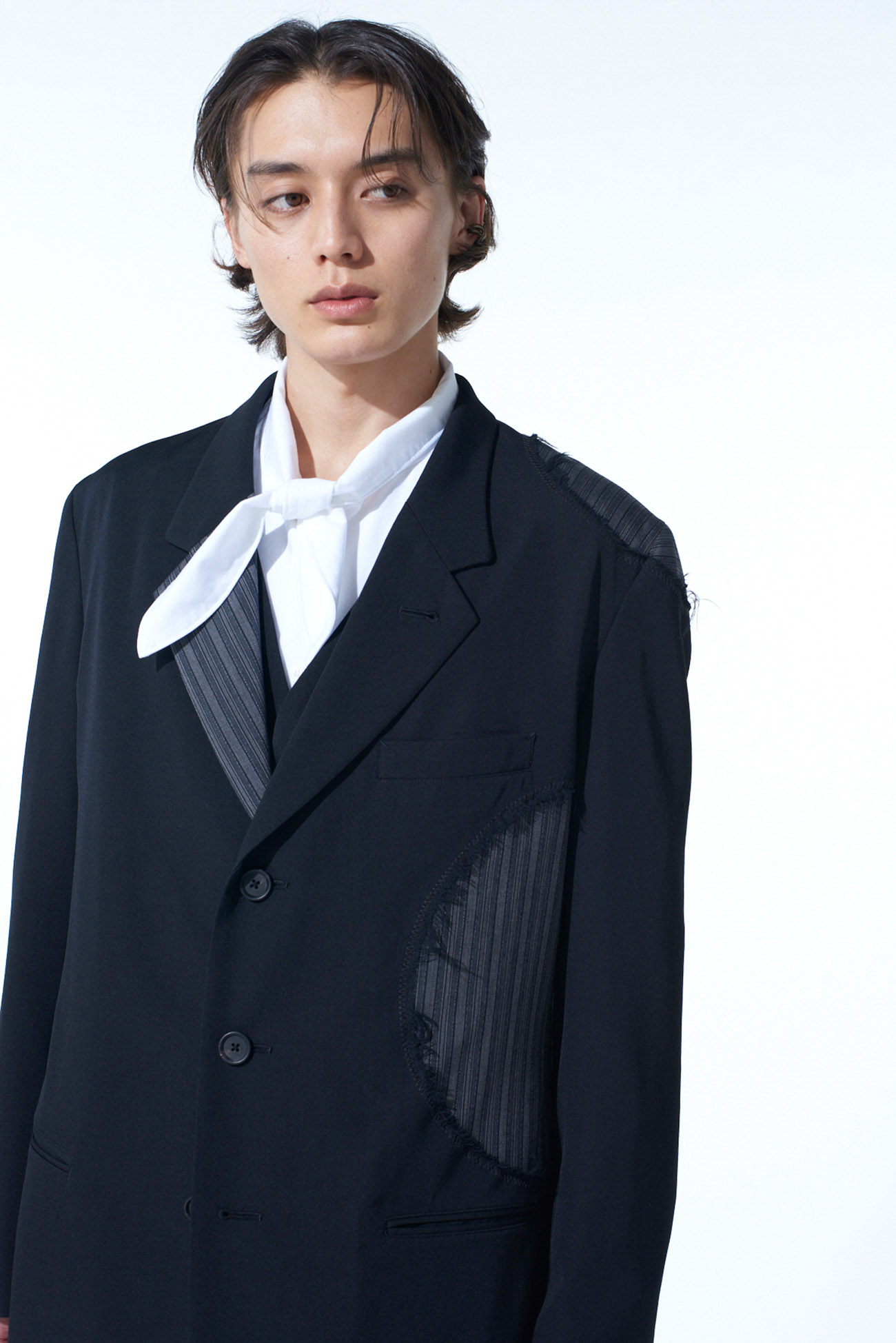 WASHER WOOL GABARDINE CUT-OUT STRIPED JACKET