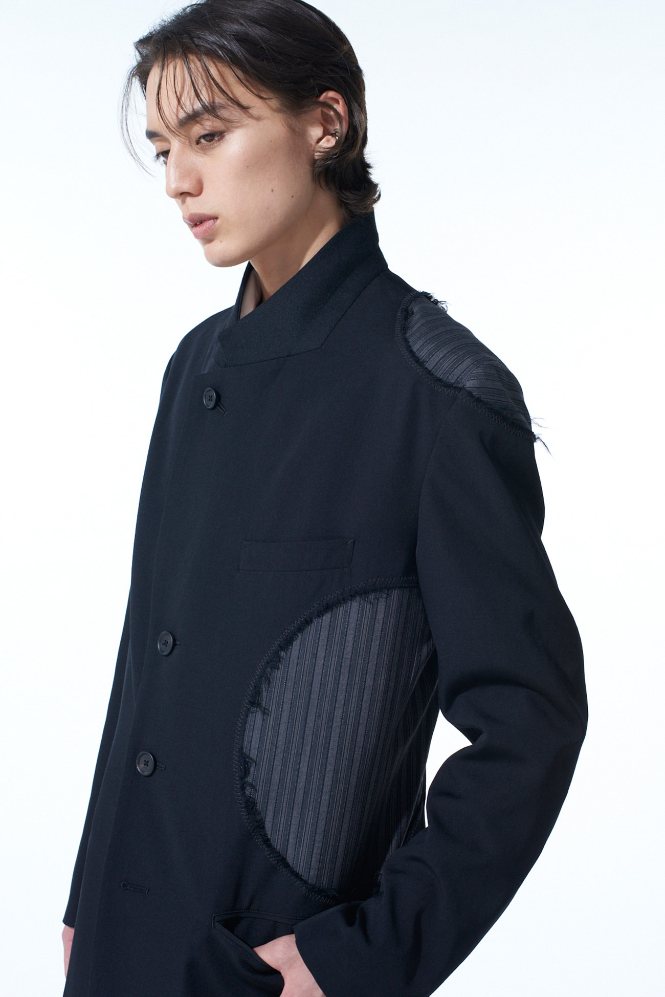 WASHER WOOL GABARDINE CUT-OUT STRIPED JACKET