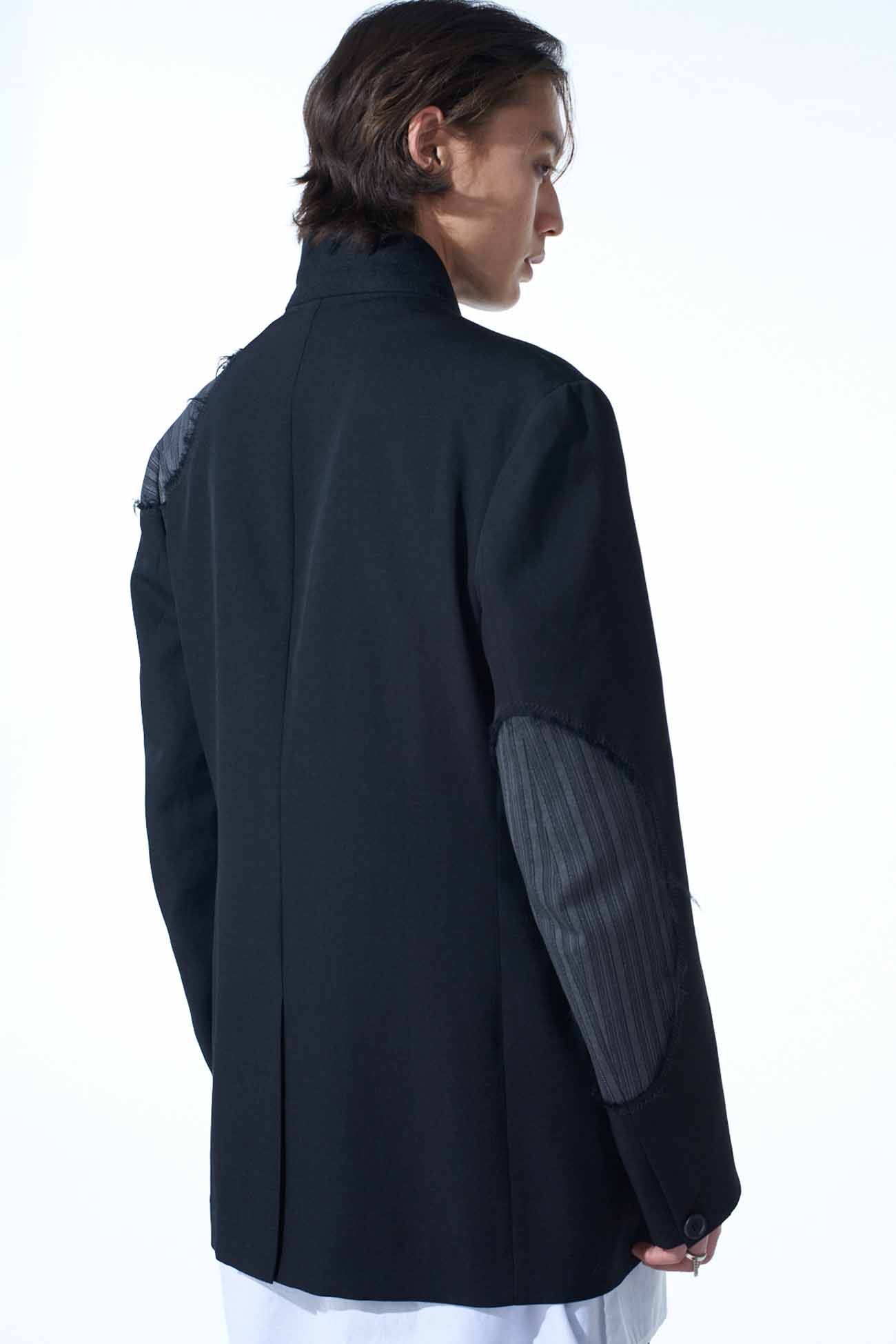 WASHER WOOL GABARDINE CUT-OUT STRIPED JACKET