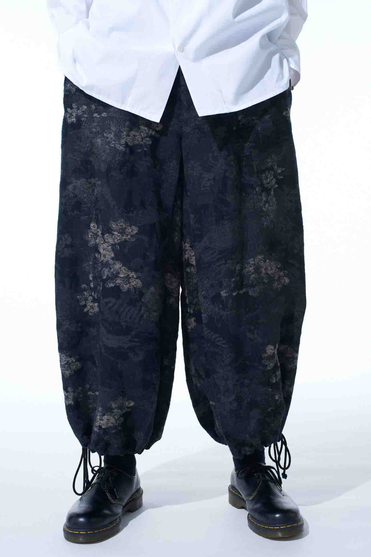 FADED FLORAL JACQUARD HAKAMA BALLOON PANTS