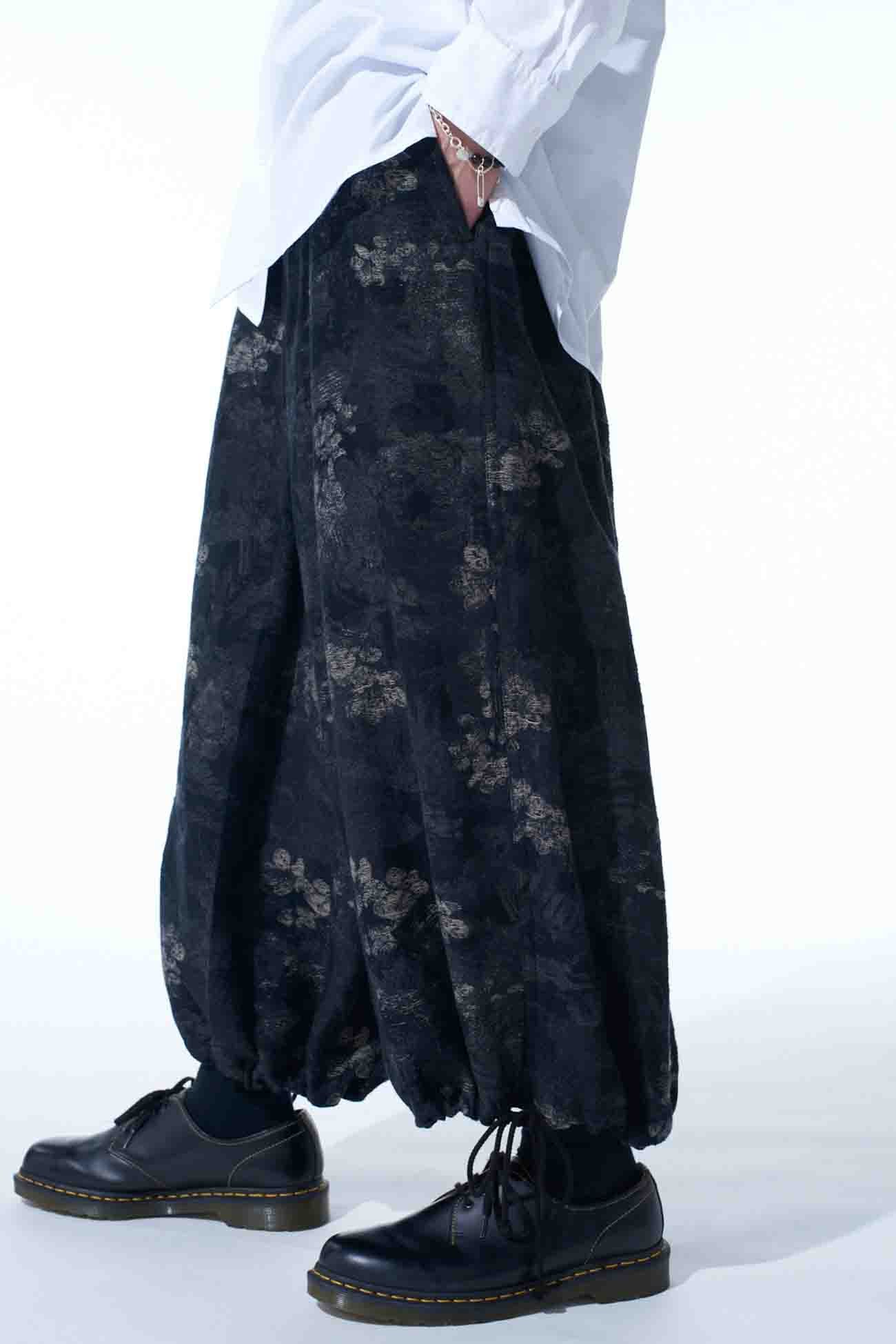 FADED FLORAL JACQUARD HAKAMA BALLOON PANTS