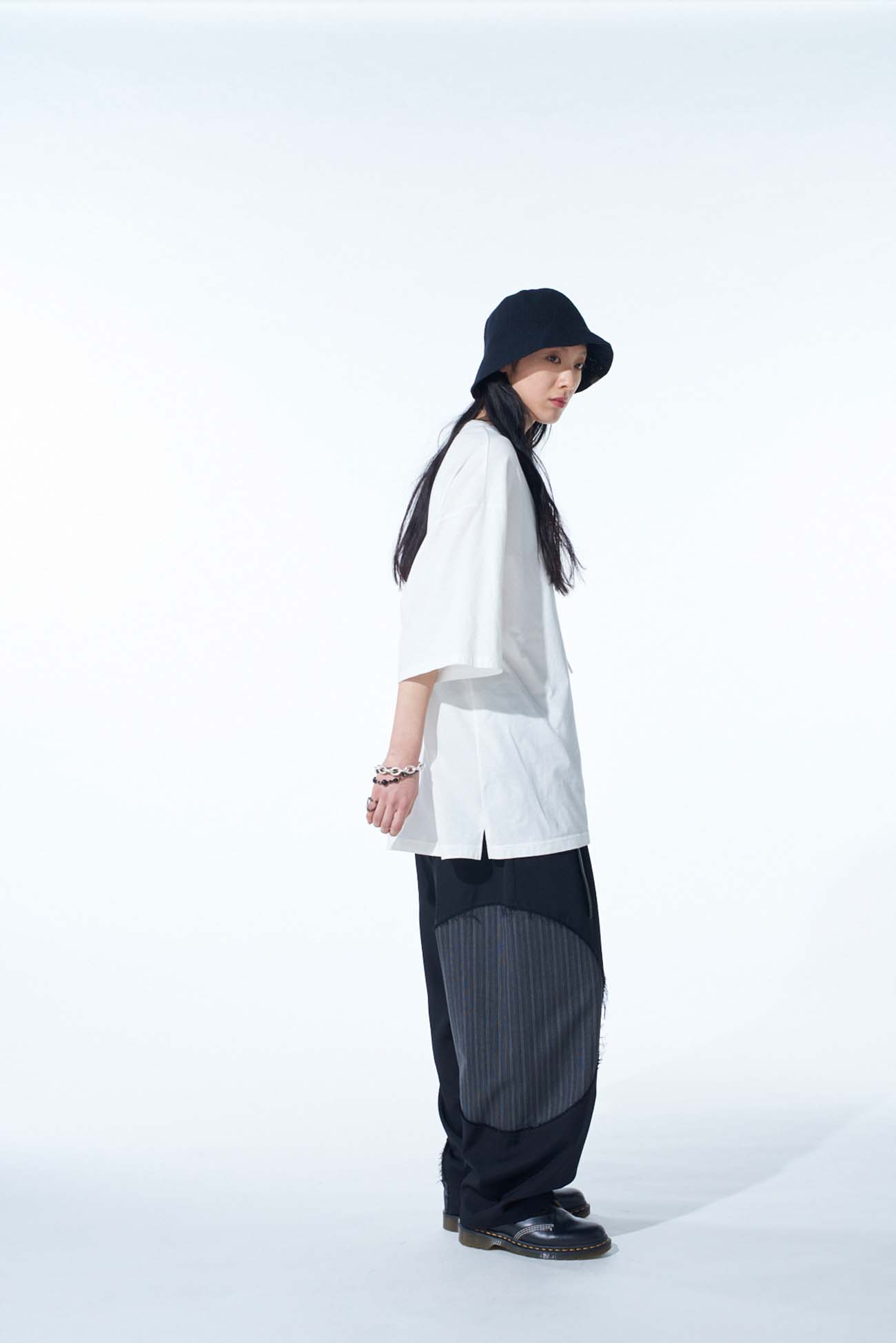 WASHER WOOL GABARDINE CUT-OUT STRIPED PANTS